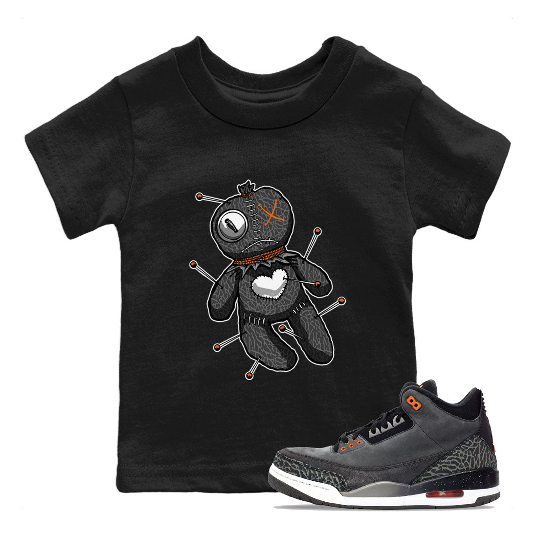 Air Jordan 3 Fear shirt to match jordans Linen Voodoo Doll Halloween sneaker tees Crew Neck Air Jordan 3 Retro Fear Drip Gear Zone Baby Toddler Black 1 T-Shirt