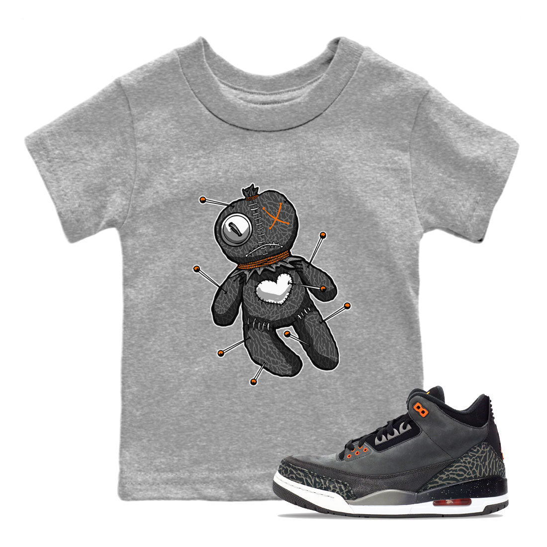 Air Jordan 3 Fear shirt to match jordans Linen Voodoo Doll Halloween sneaker tees Crew Neck Air Jordan 3 Retro Fear Drip Gear Zone Baby Toddler Heather Grey 1 T-Shirt