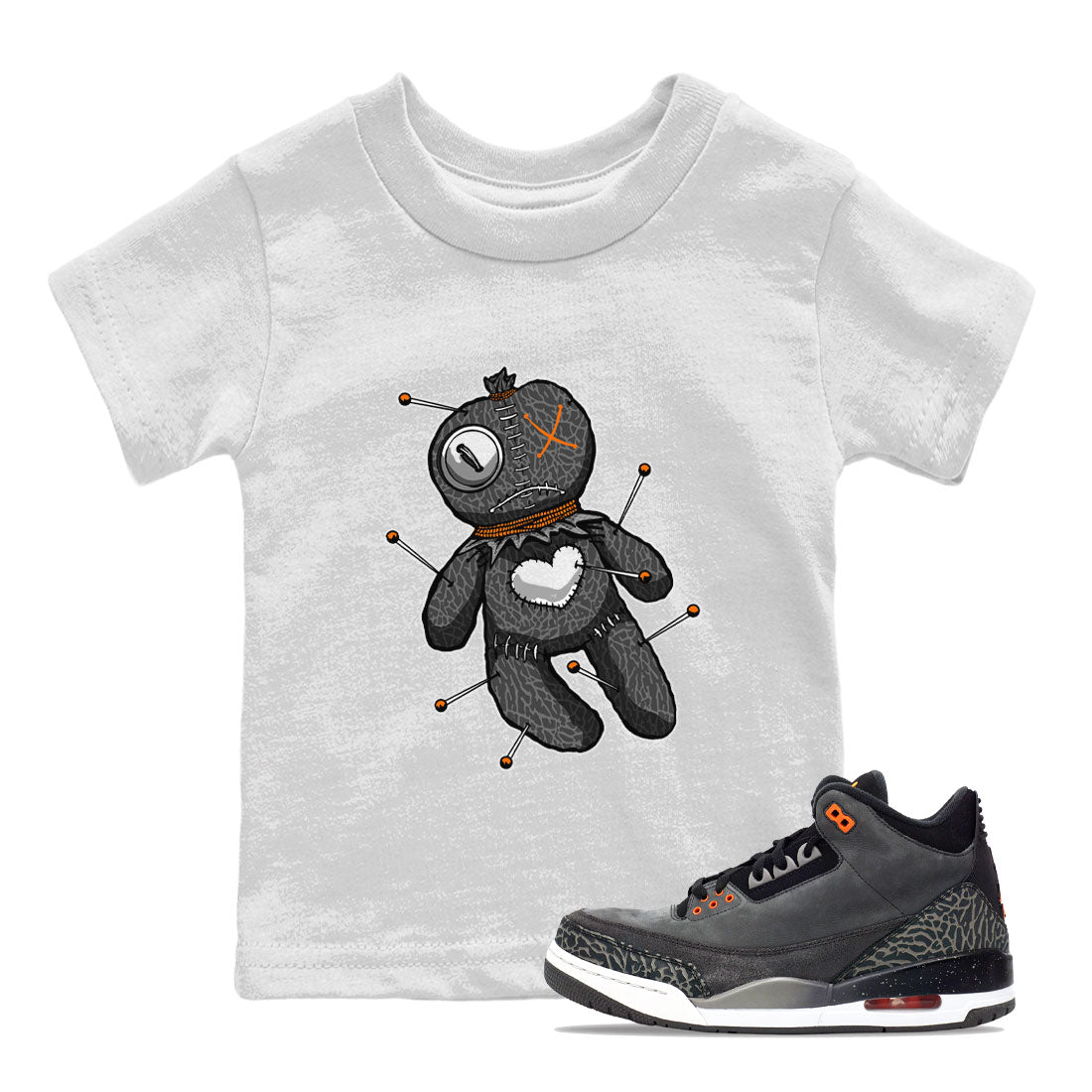 Air Jordan 3 Fear shirt to match jordans Linen Voodoo Doll Halloween sneaker tees Crew Neck Air Jordan 3 Retro Fear Drip Gear Zone Baby Toddler White 1 T-Shirt