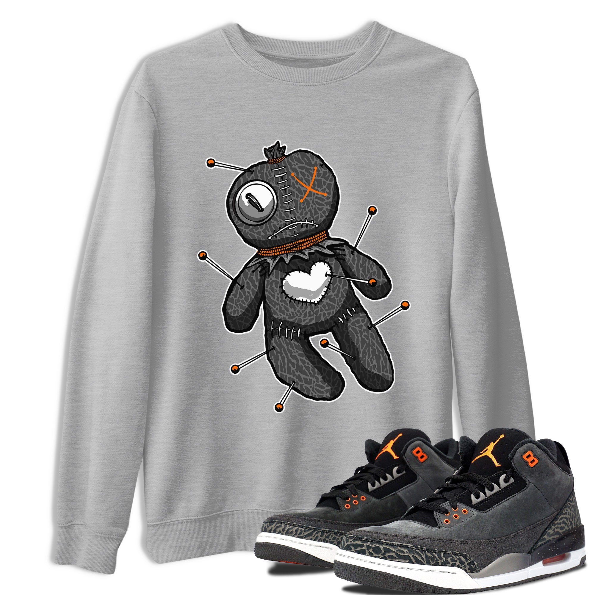 Air Jordan 3 Fear shirt to match jordans Linen Voodoo Doll Halloween sneaker tees Crew Neck Air Jordan 3 Retro Fear Drip Gear Zone Unisex Casual Shirts Heather Grey 1 T-Shirt