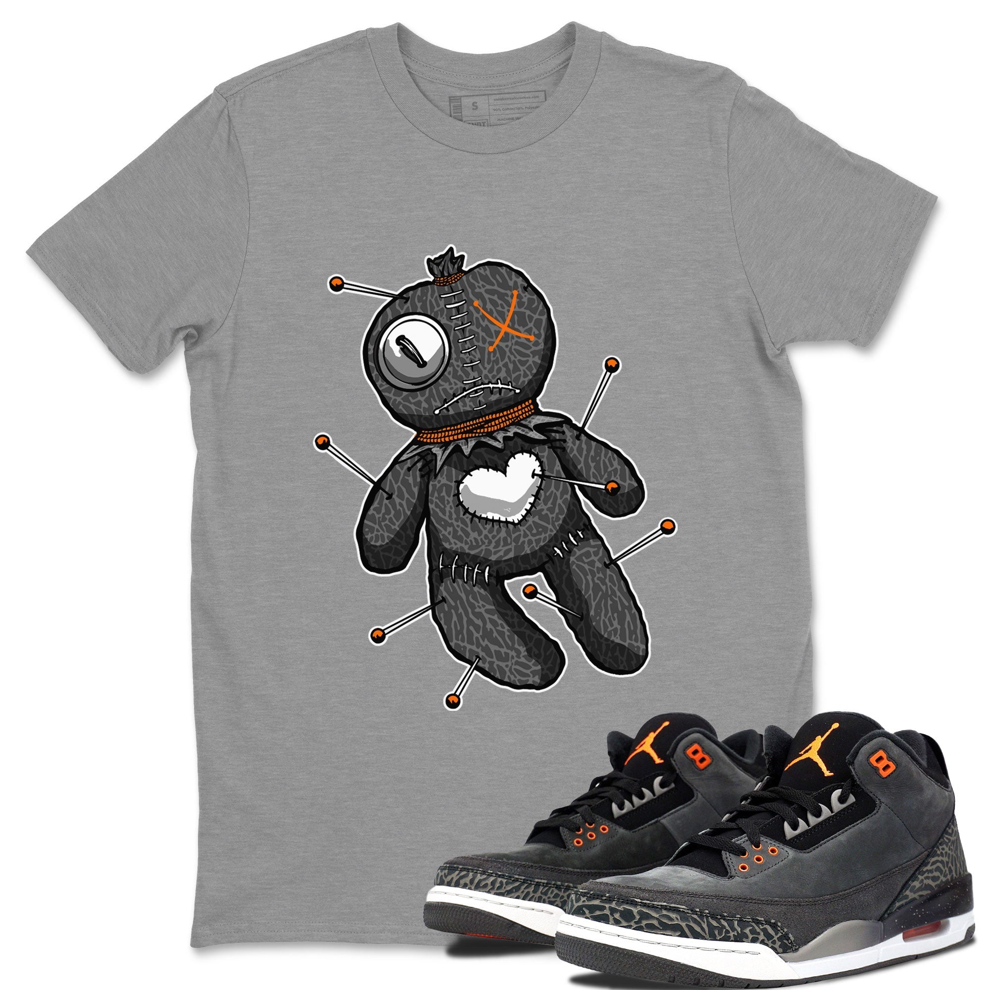 Air Jordan 3 Fear shirt to match jordans Linen Voodoo Doll Halloween sneaker tees Crew Neck Air Jordan 3 Retro Fear Drip Gear Zone Unisex Casual Shirts Heather Grey 1 T-Shirt