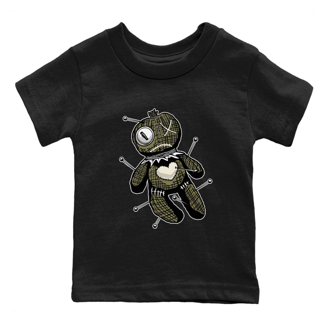Air Jordan 4 Medium Olive shirt to match jordans streetwear brand Linen Voodoo Doll sneaker match tees 4s Olive Drip Gear Zone Baby Toddler Black 2 T-Shirt
