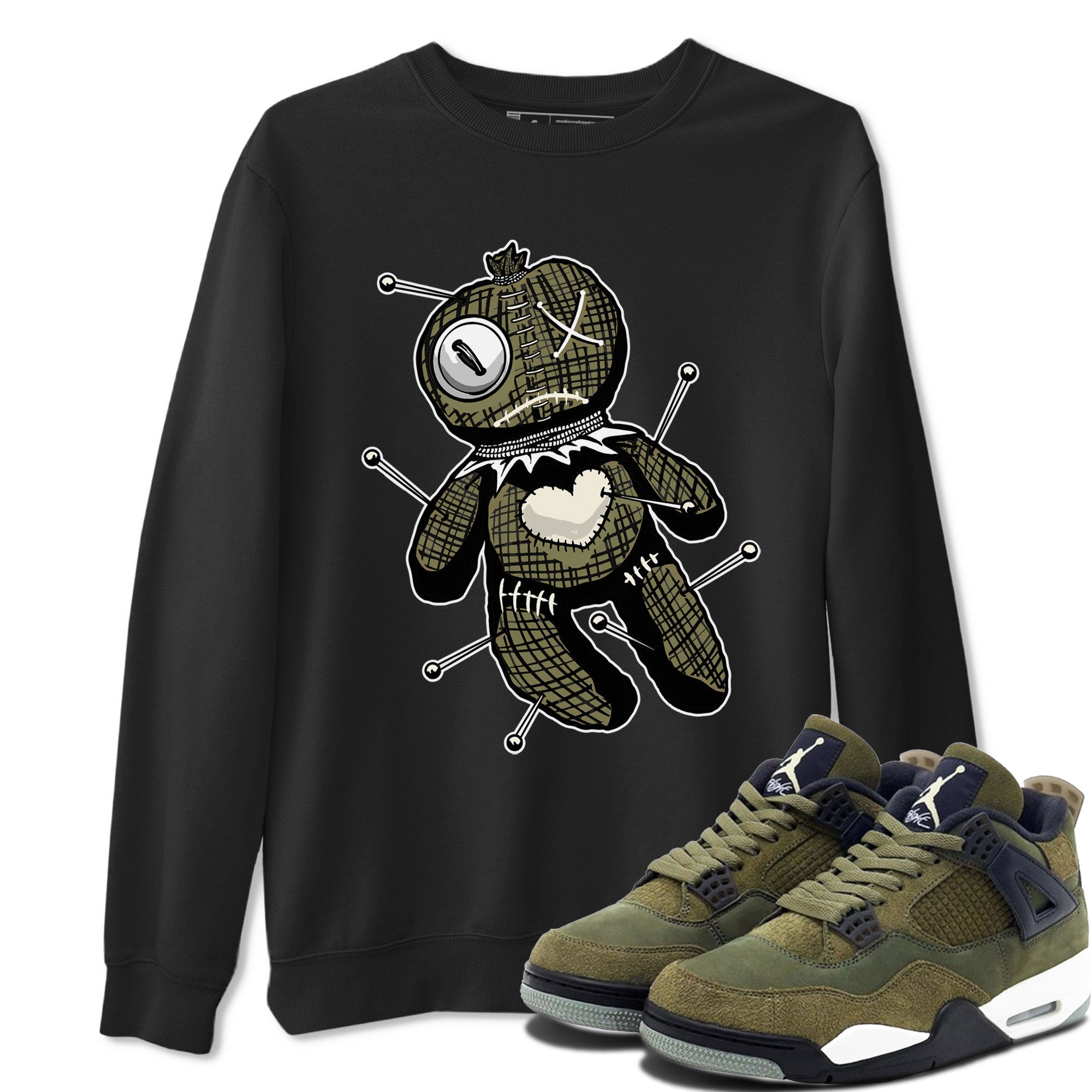Air Jordan 4 Medium Olive shirt to match jordans streetwear brand Linen Voodoo Doll sneaker match tees 4s Olive Drip Gear Zone Unisex Black 1 T-Shirt