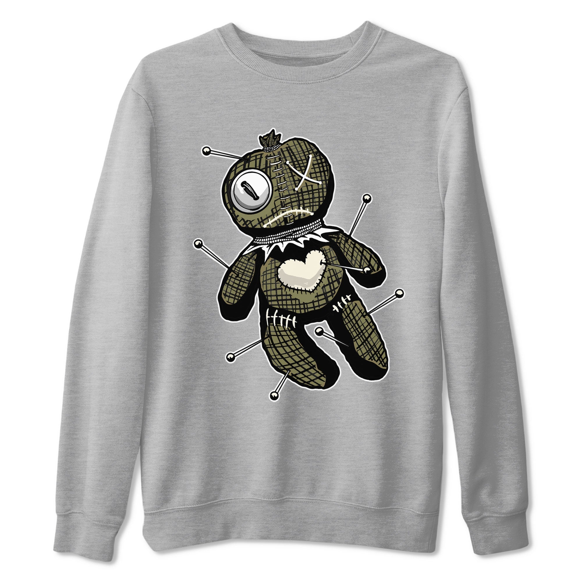 Air Jordan 4 Medium Olive shirt to match jordans streetwear brand Linen Voodoo Doll sneaker match tees 4s Olive Drip Gear Zone Unisex Heather Grey 2 T-Shirt