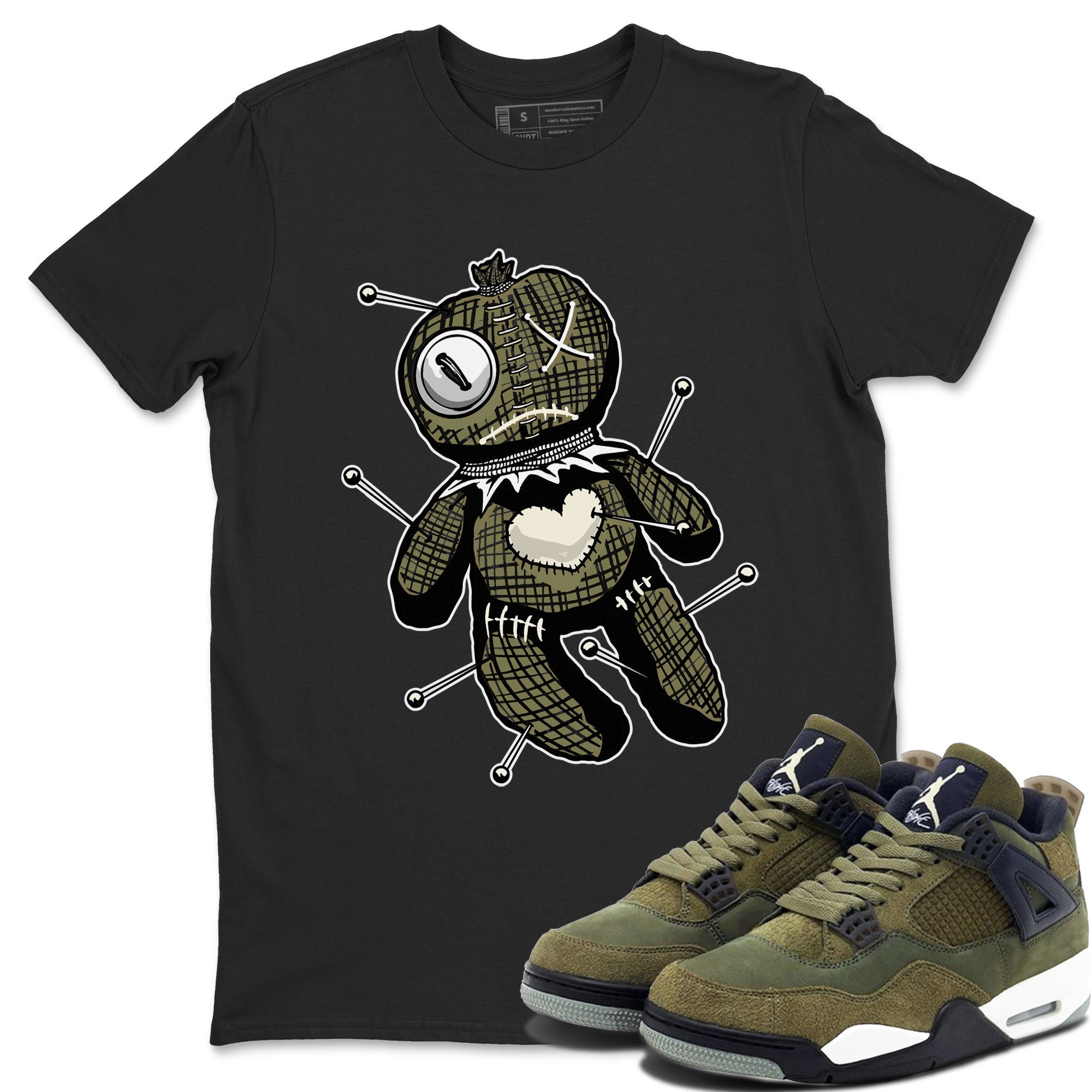 Air Jordan 4 Medium Olive shirt to match jordans streetwear brand Linen Voodoo Doll sneaker match tees 4s Olive Drip Gear Zone Unisex Black 1 T-Shirt