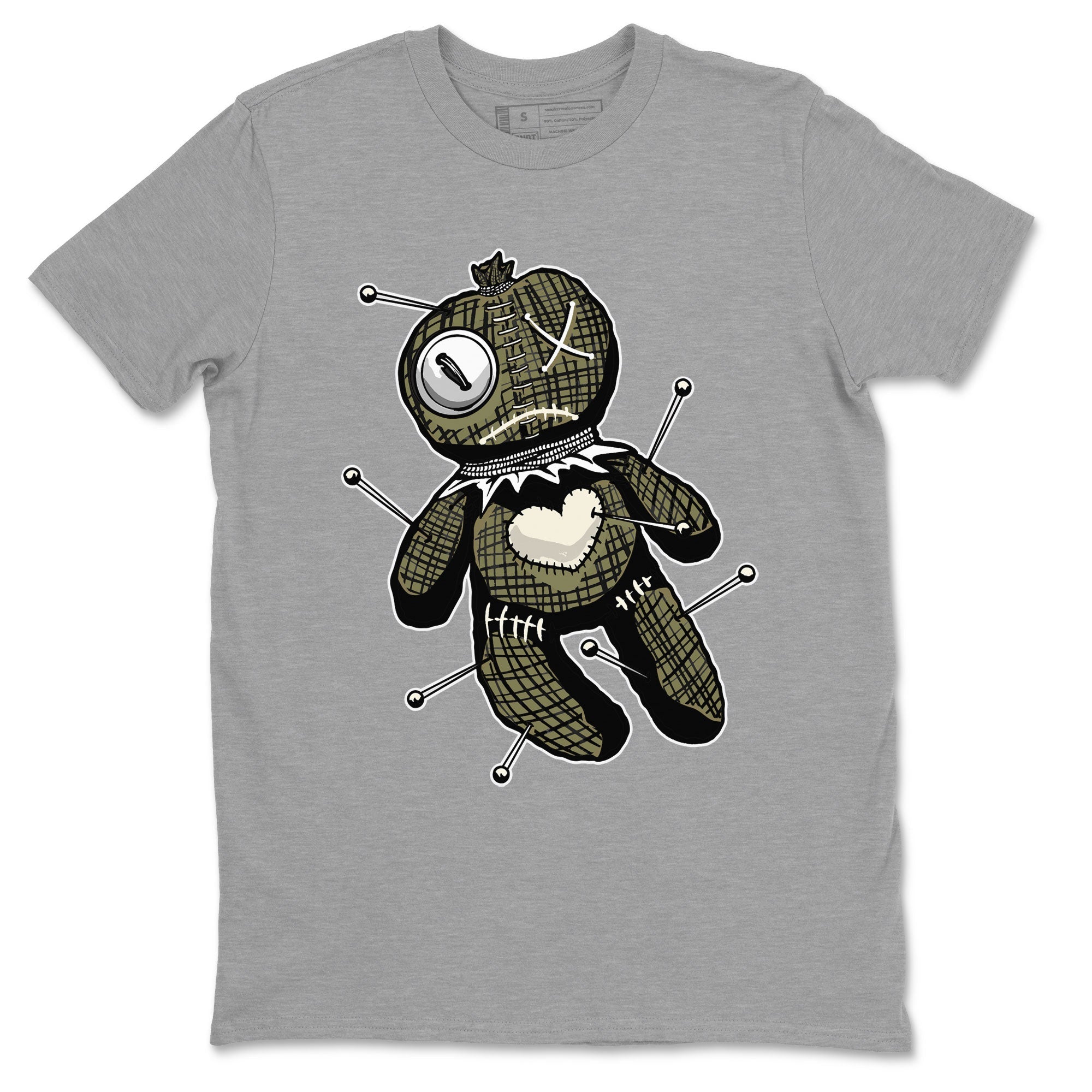 Air Jordan 4 Medium Olive shirt to match jordans streetwear brand Linen Voodoo Doll sneaker match tees 4s Olive Drip Gear Zone Unisex Heather Grey 2 T-Shirt