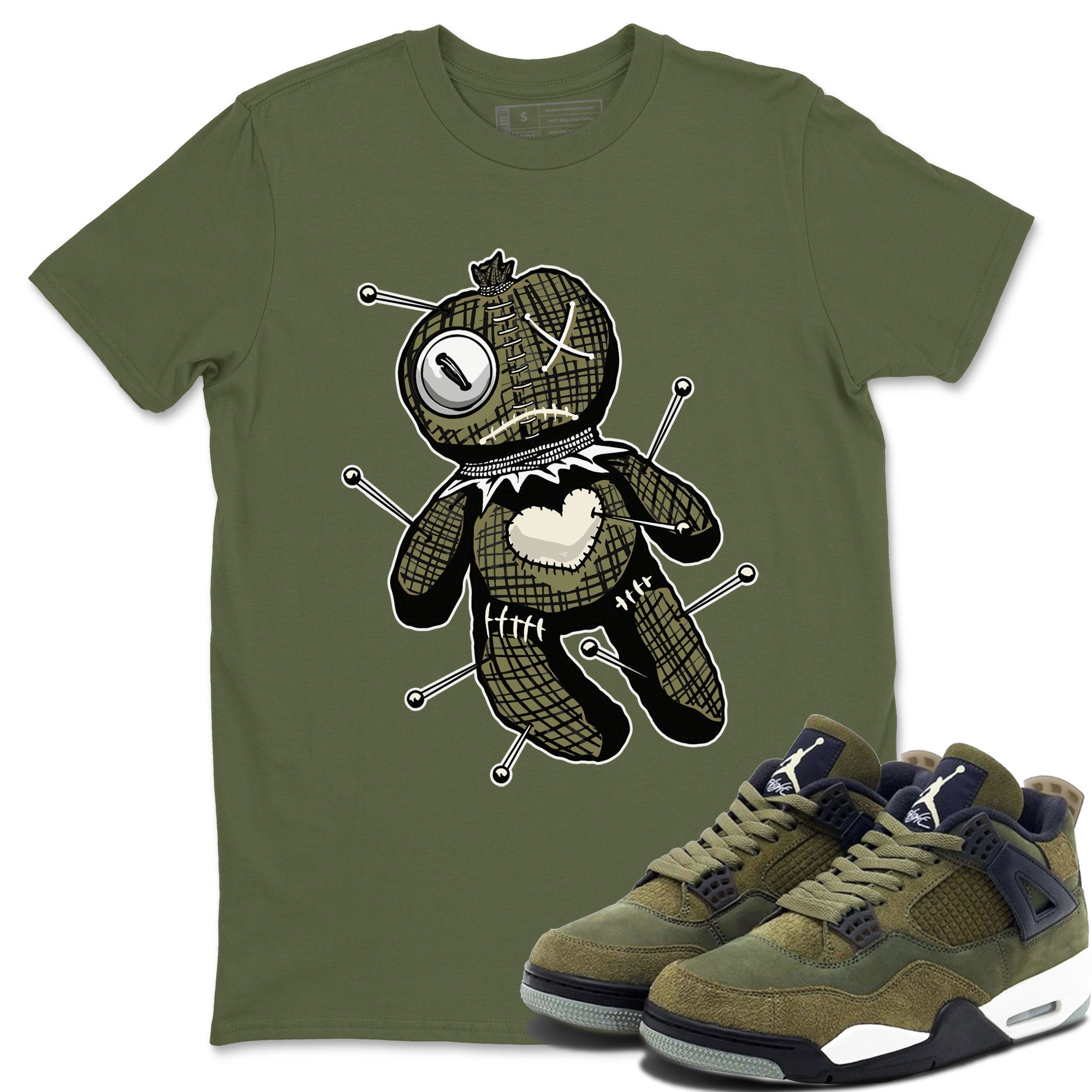 Air Jordan 4 Medium Olive shirt to match jordans streetwear brand Linen Voodoo Doll sneaker match tees 4s Olive Drip Gear Zone Unisex Military Green 1 T-Shirt