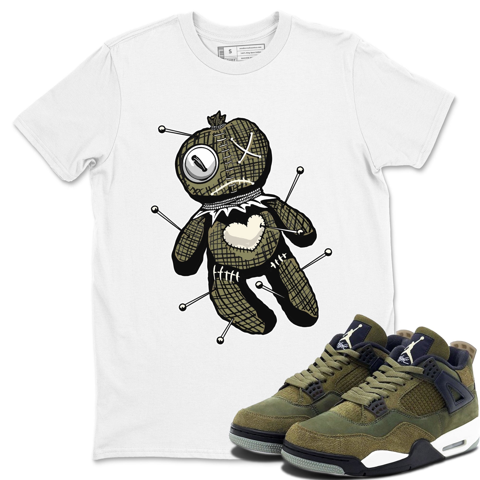 Air Jordan 4 Medium Olive shirt to match jordans streetwear brand Linen Voodoo Doll sneaker match tees 4s Olive Drip Gear Zone Unisex White 1 T-Shirt