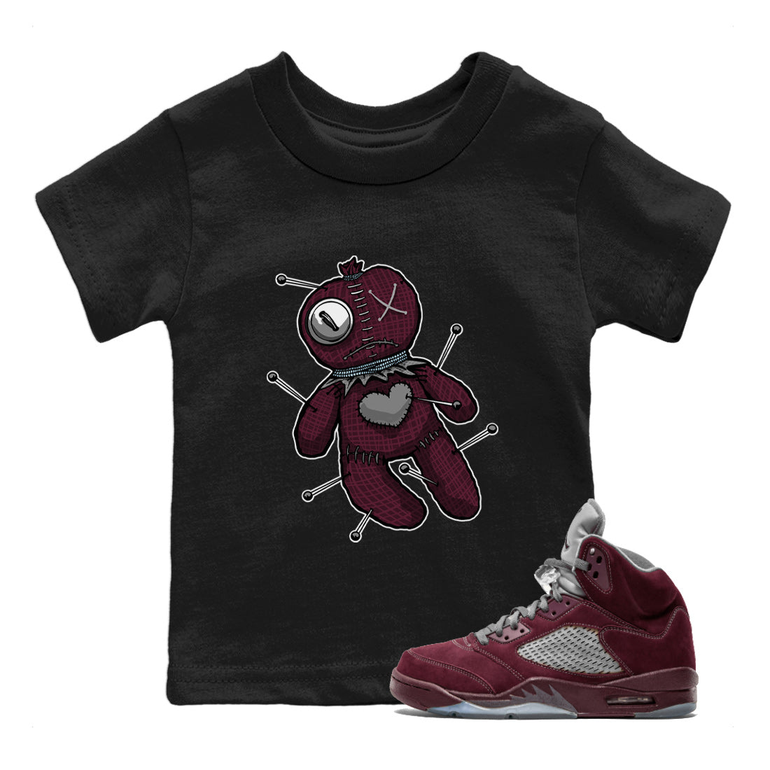 Air Jordan 5 Burgundy Sneaker Match Tees Linen Voodoo Doll Streetwear Sneaker Shirt 5s Burgundy Sneaker Release Tees Kids Shirts Black 1