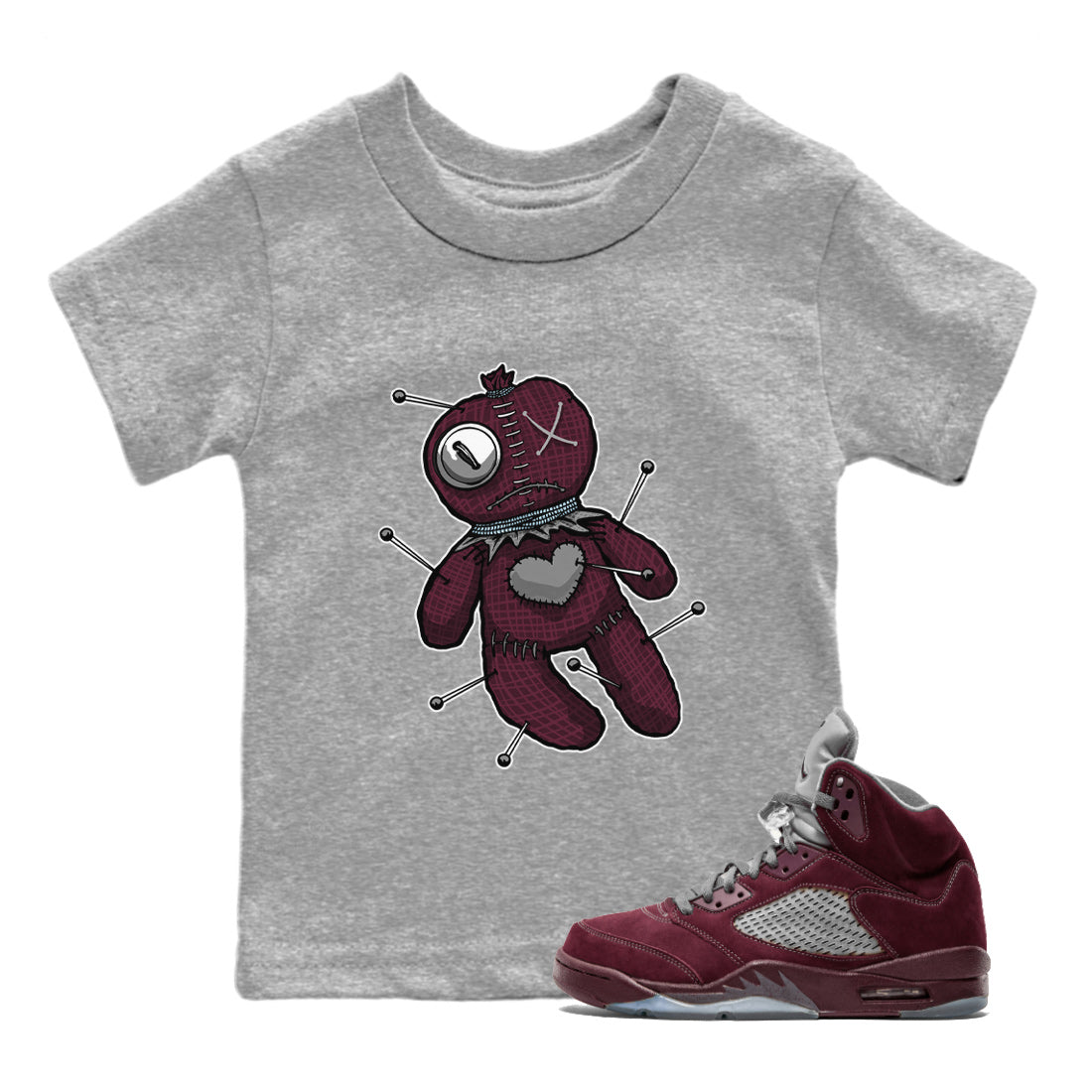 Air Jordan 5 Burgundy Sneaker Match Tees Linen Voodoo Doll Streetwear Sneaker Shirt 5s Burgundy Sneaker Release Tees Kids Shirts Heather Grey 1