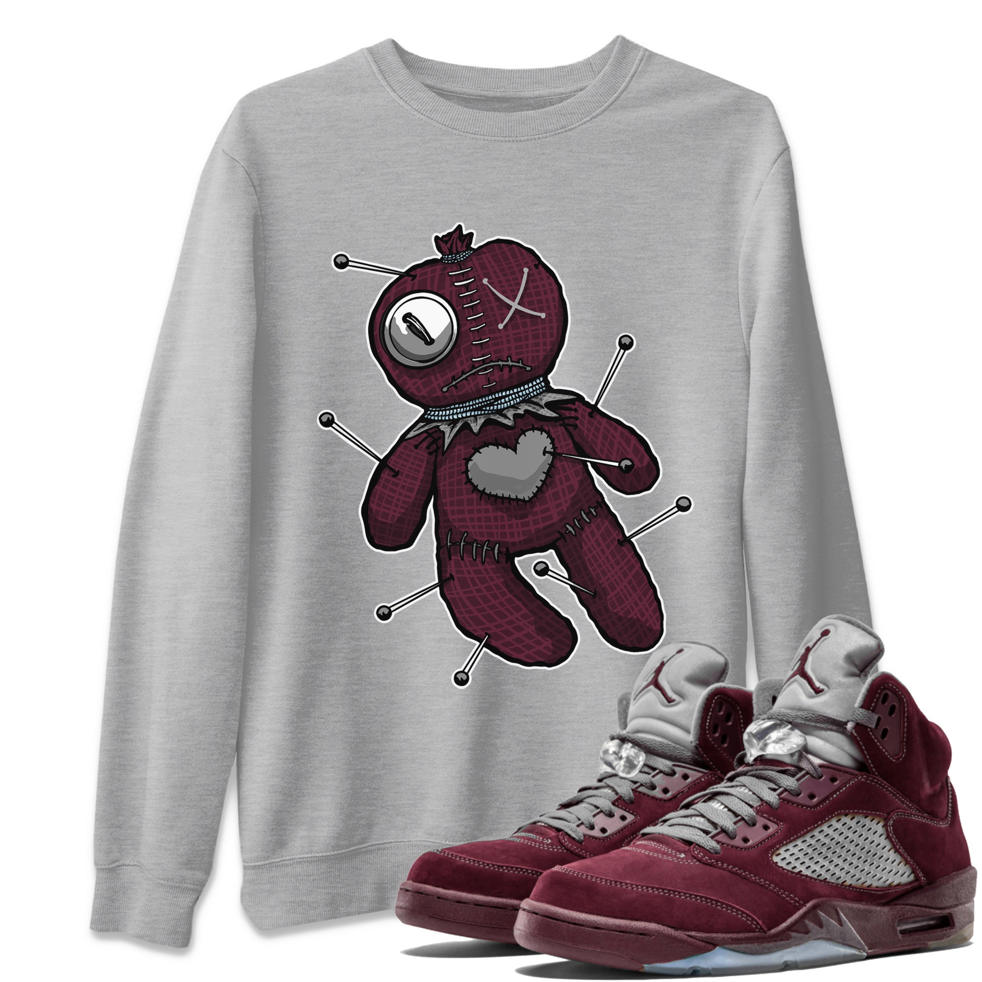 Air Jordan 5 Burgundy Sneaker Match Tees Linen Voodoo Doll Streetwear Sneaker Shirt 5s Burgundy Sneaker Release Tees Unisex Shirts Heather Grey 1
