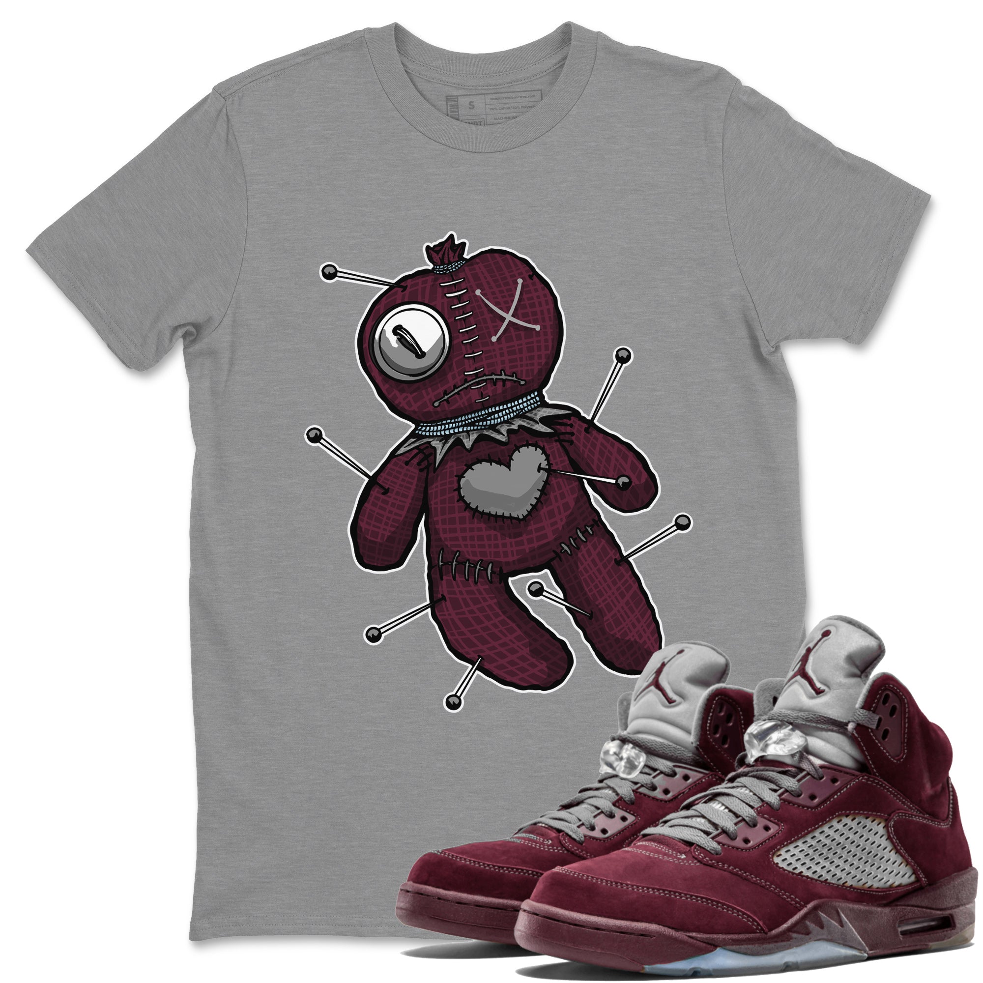 Air Jordan 5 Burgundy Sneaker Match Tees Linen Voodoo Doll Streetwear Sneaker Shirt 5s Burgundy Sneaker Release Tees Unisex Shirts Heather Grey 1