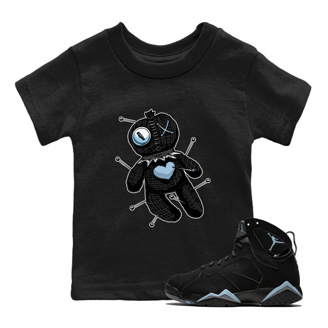 Air Jordan 7 Chambray Sneaker Match Tees Linen Voodoo Doll Streetwear Sneaker Shirt Jordan 7 Chambray Sneaker Release Tees Kids Shirts Black 1