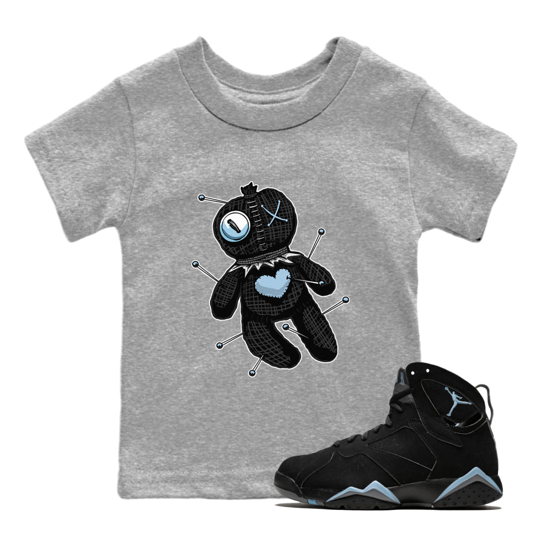 Air Jordan 7 Chambray Sneaker Match Tees Linen Voodoo Doll Streetwear Sneaker Shirt Jordan 7 Chambray Sneaker Release Tees Kids Shirts Heather Grey 1