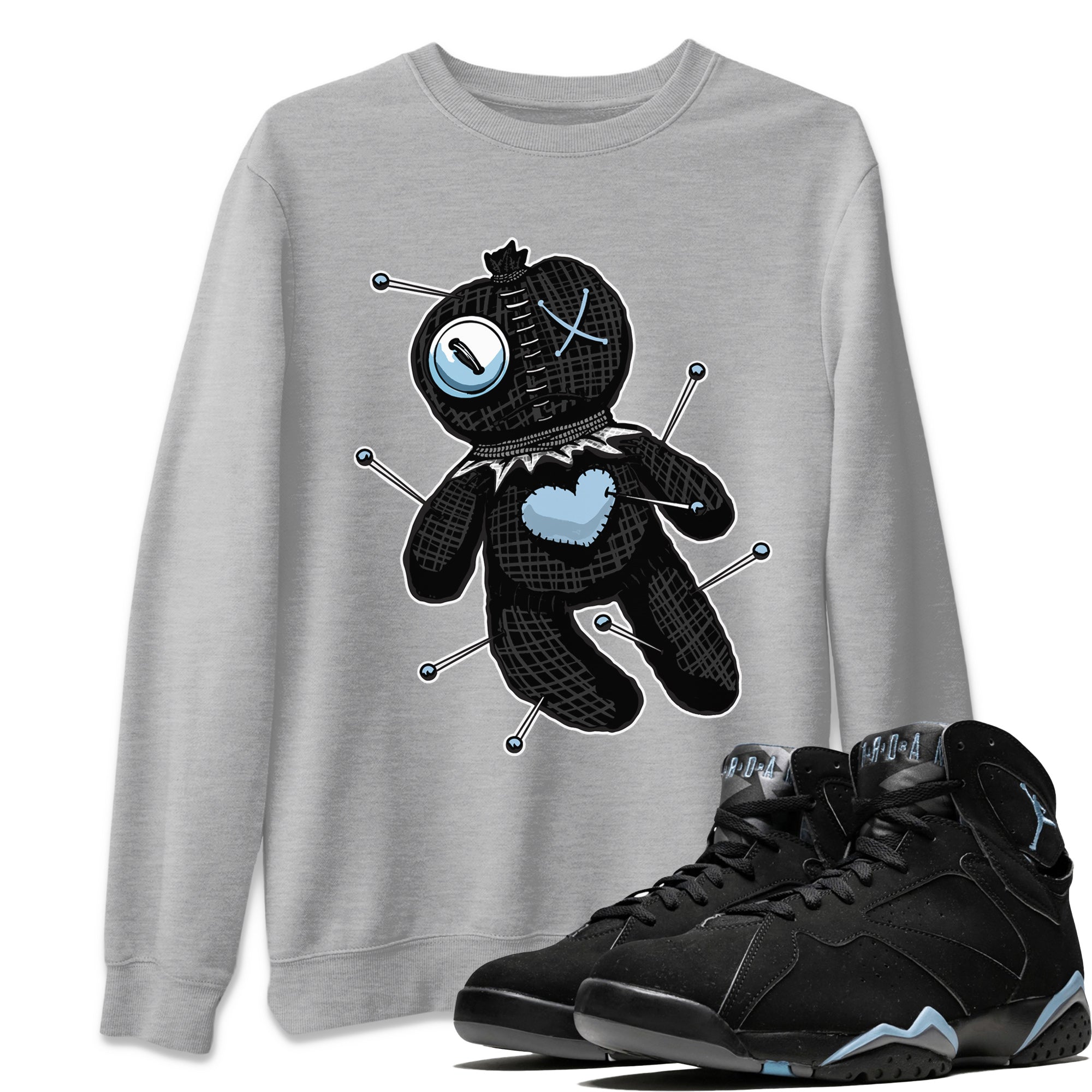 Air Jordan 7 Chambray Sneaker Match Tees Linen Voodoo Doll Streetwear Sneaker Shirt Jordan 7 Chambray Sneaker Release Tees Unisex Shirts Heather Grey 1