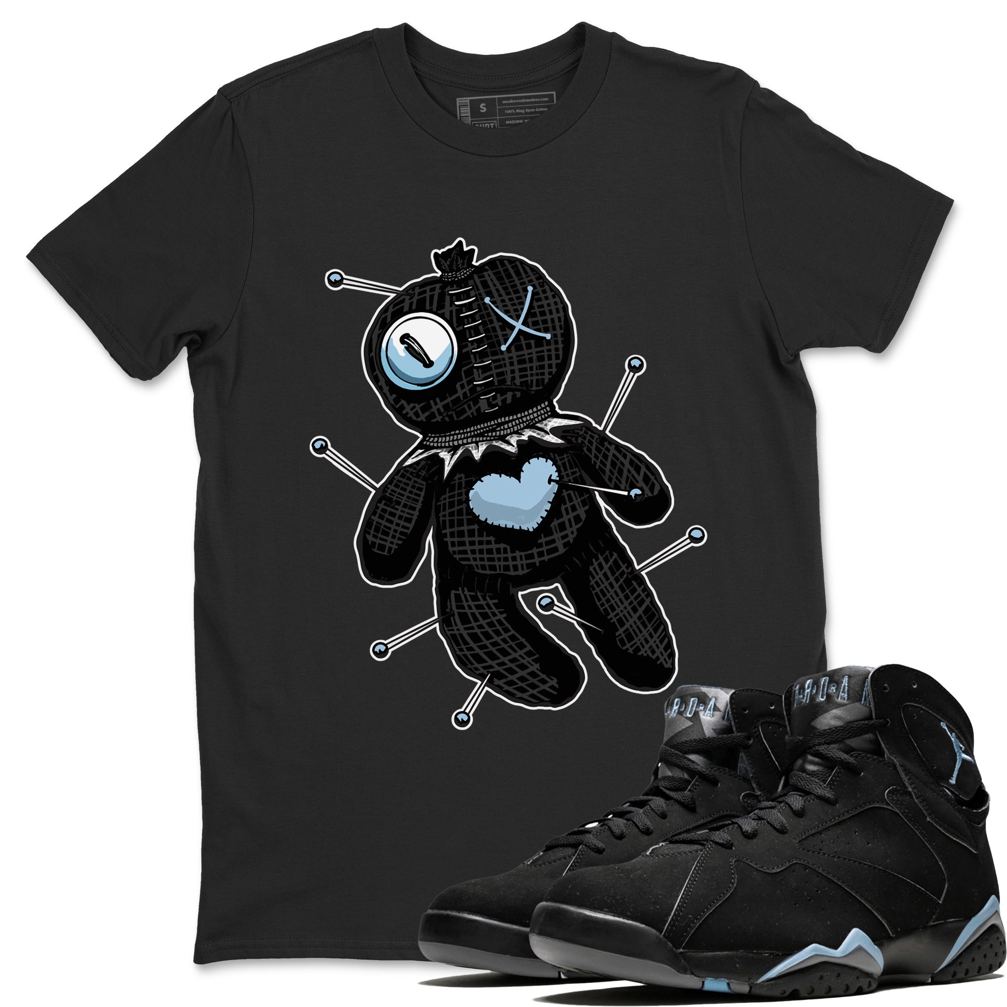 Air Jordan 7 Chambray Sneaker Match Tees Linen Voodoo Doll Streetwear Sneaker Shirt Jordan 7 Chambray Sneaker Release Tees Unisex Shirts Black 1