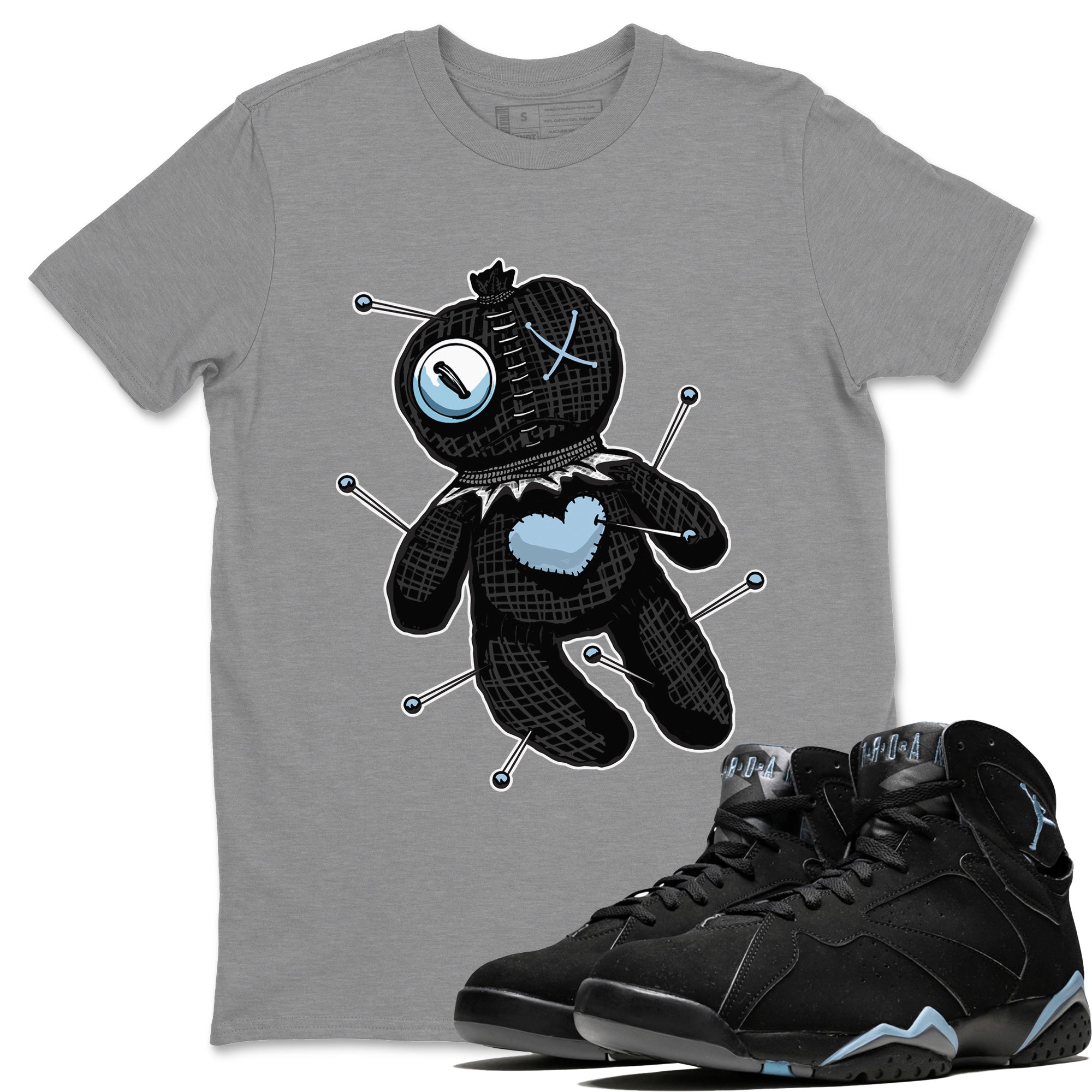 Air Jordan 7 Chambray Sneaker Match Tees Linen Voodoo Doll Streetwear Sneaker Shirt Jordan 7 Chambray Sneaker Release Tees Unisex Shirts Heather Grey 1