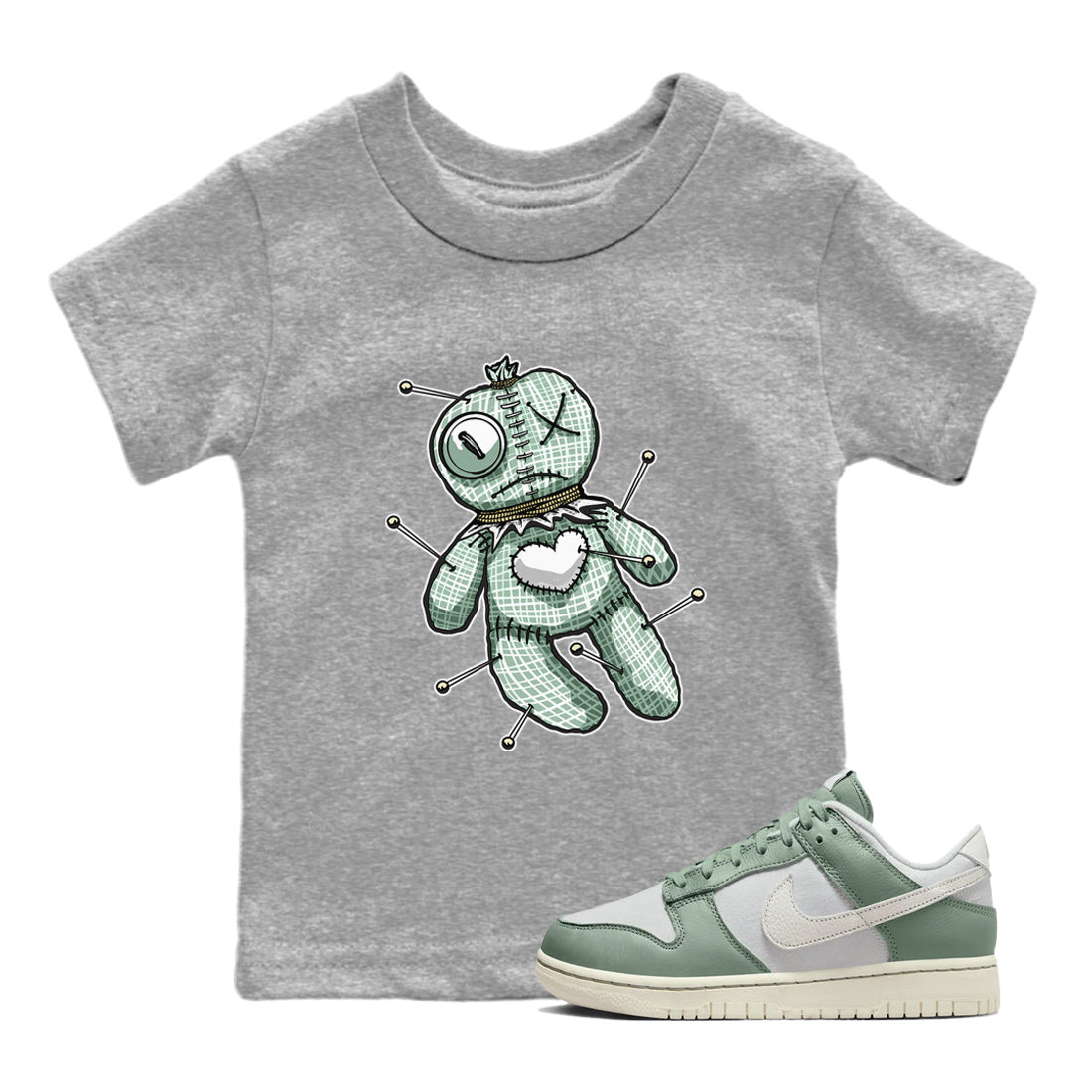Dunk Mica Green Sneaker Match Tees Linen Voodoo Doll Streetwear Sneaker Shirt Dunk Low Mica Green Sneaker Release Tees Kids Shirts Heather Grey 1