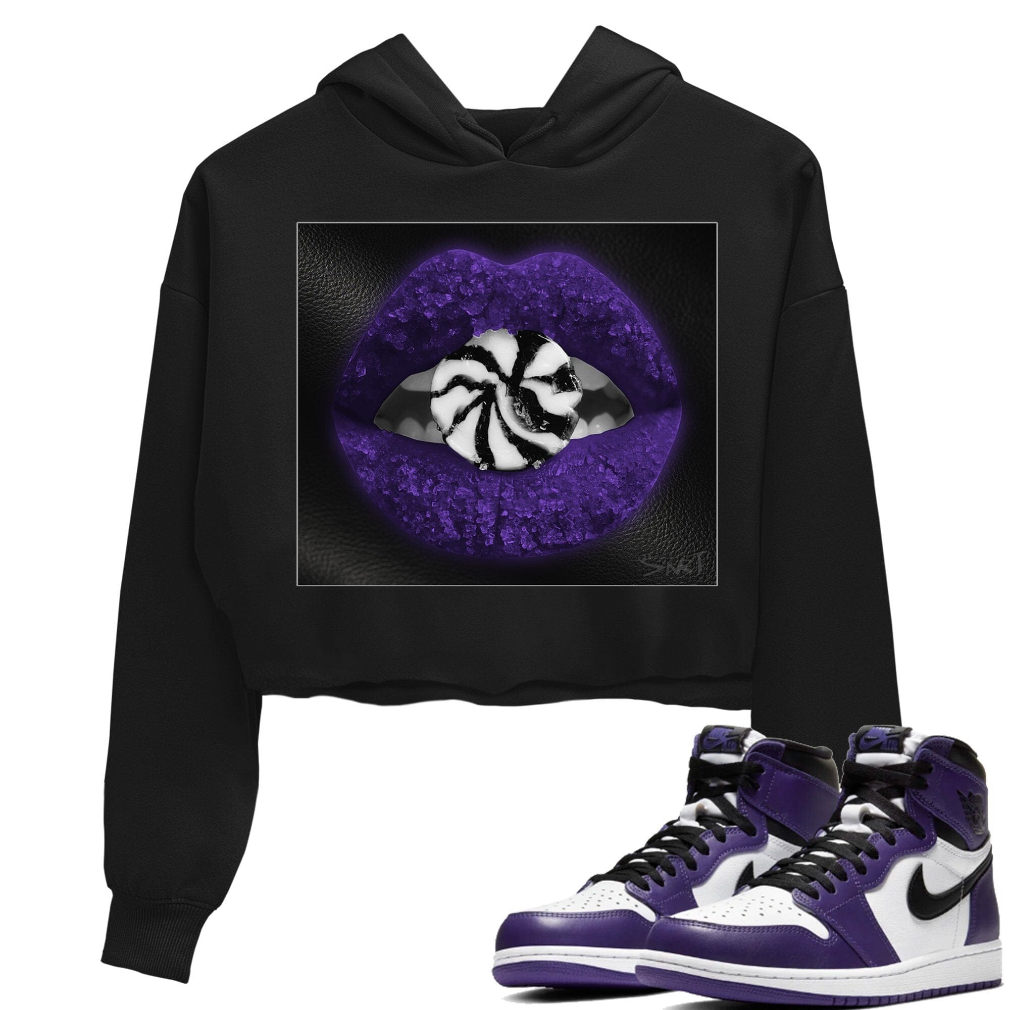 Jordan 1 Court Purple Sneaker Matching T-Shirt Lips Candy Sneaker Tees Jordan 1 Court Purple Sneaker Release Tees Women's Shirts