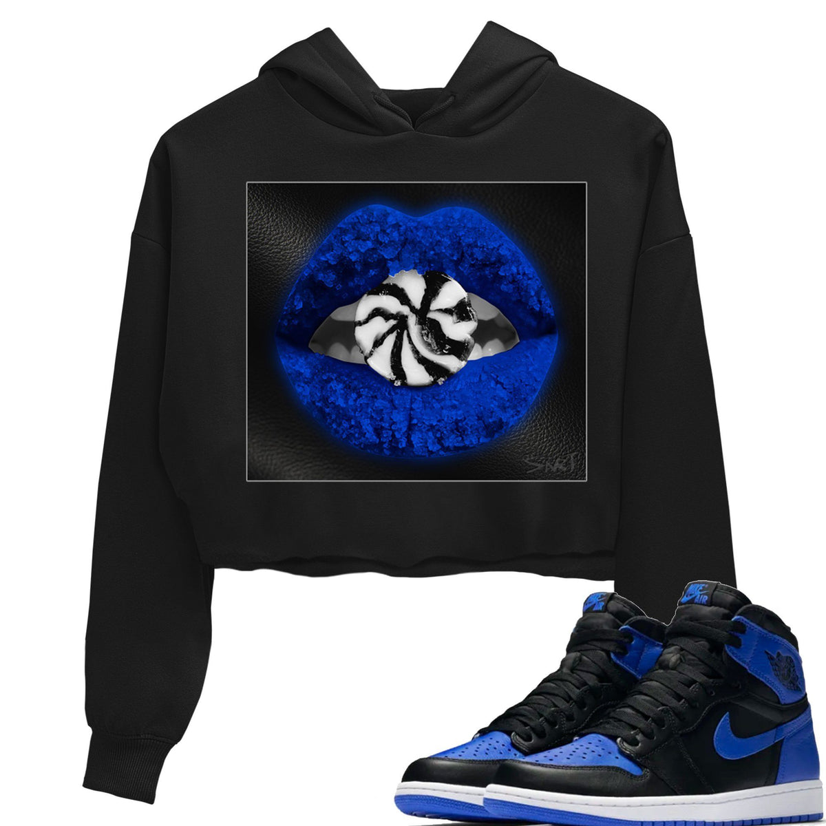 Jordan 1 Royal Black Sneaker Matching T-Shirt Lips Candy Sneaker Tees Jordan 1 Royal Black Sneaker Release Tees Women's Shirts