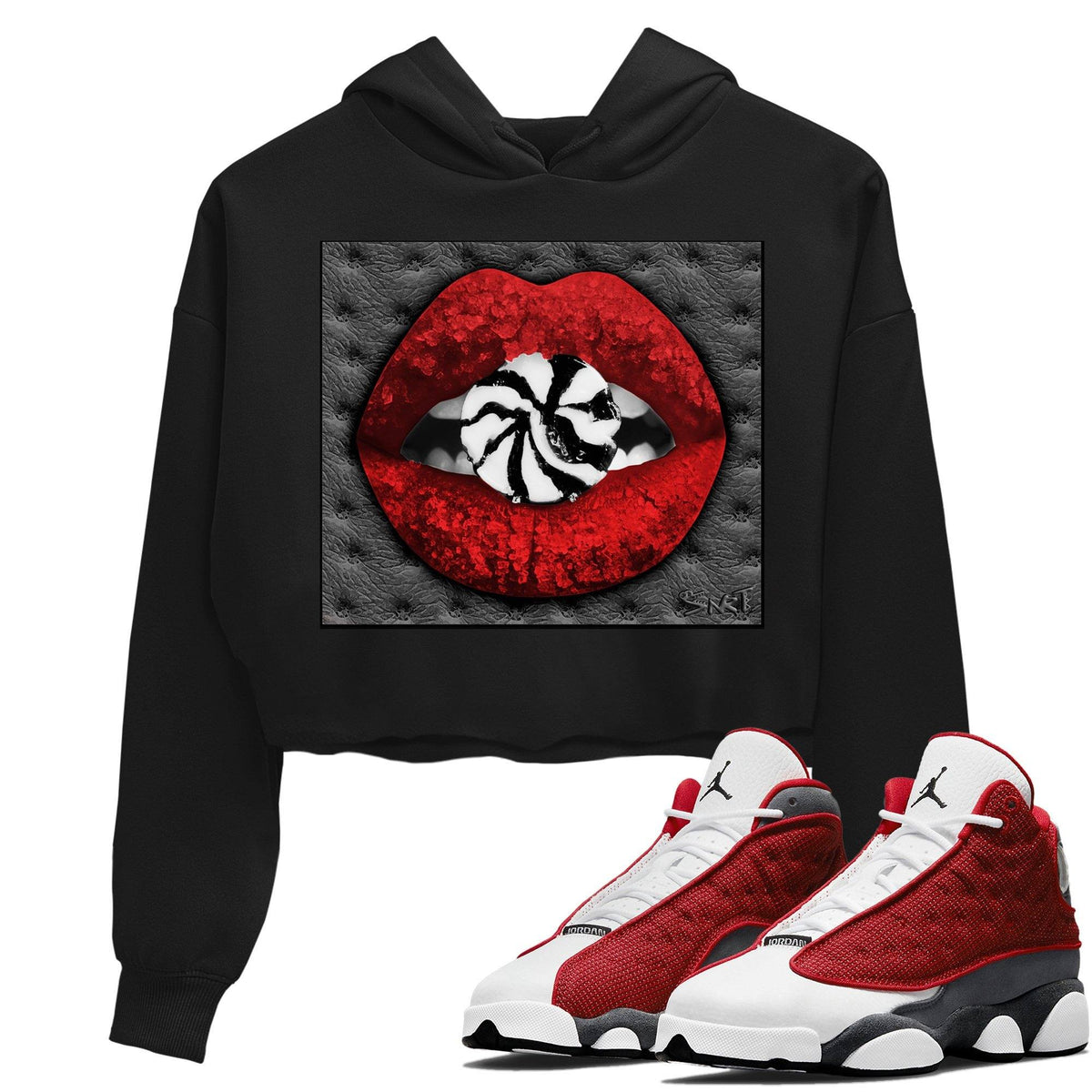 Jordan 13 Red Flint Sneaker Matching T-Shirt Lips Candy Sneaker Tees Jordan 13 Red Flint Sneaker Release Tees Women's Shirts