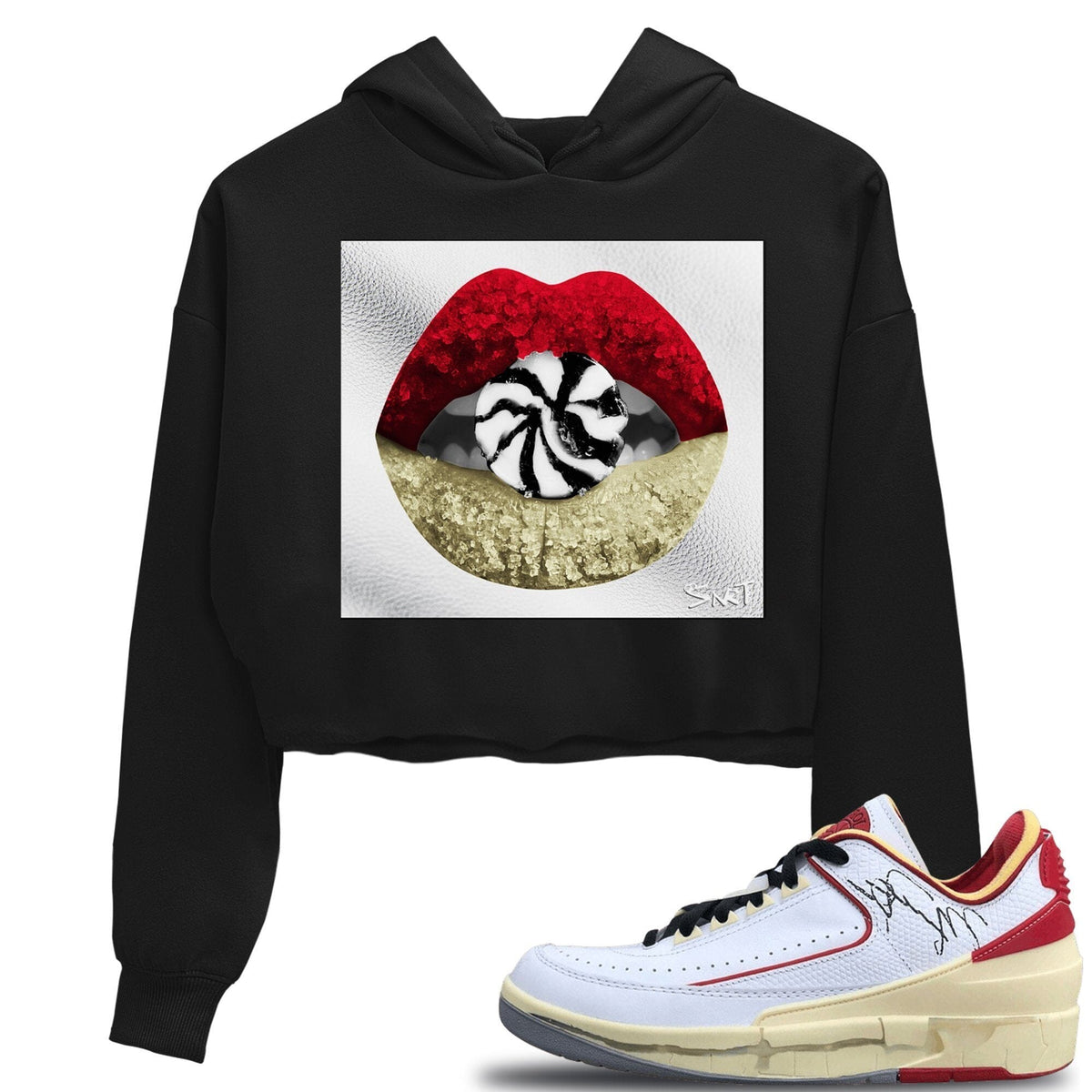 Jordan 2 OFF-WHITE Varsity Red Sneaker Matching T-Shirt Lips Candy Sneaker Tees Jordan 2 OFF-WHITE Varsity Red Sneaker Release Tees Women's Shirts