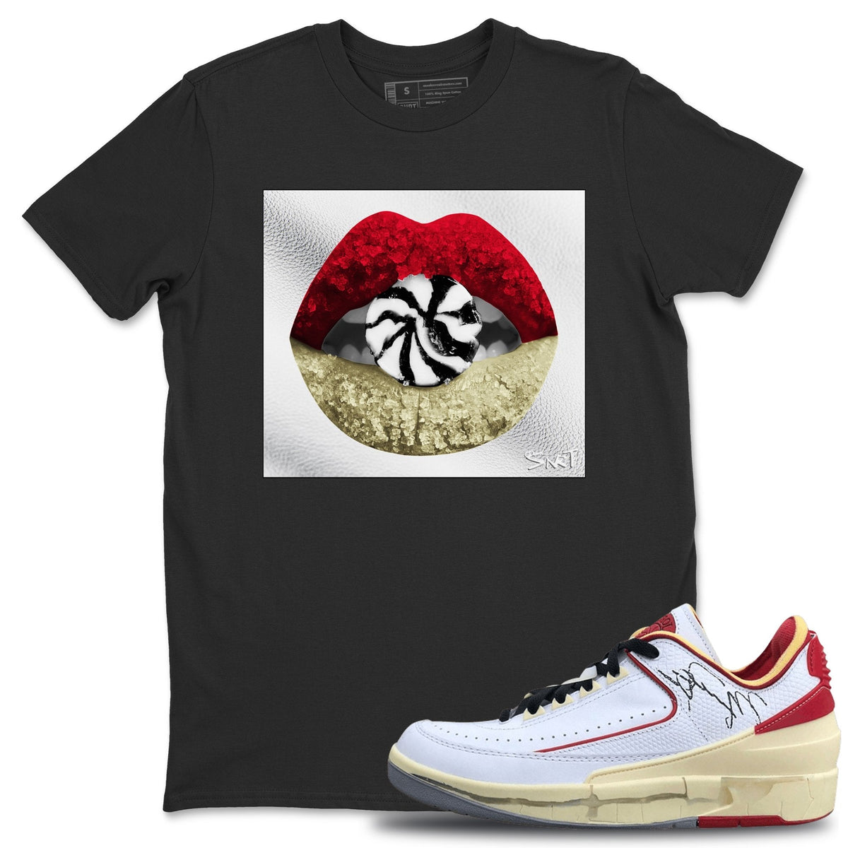 Jordan 2 OFF-WHITE Varsity Red Shirt To Match Jordans Lips Candy Sneaker Tees Jordan 2 OFF-WHITE Varsity Red Drip Gear Zone Sneaker Matching Clothing Unisex Shirts