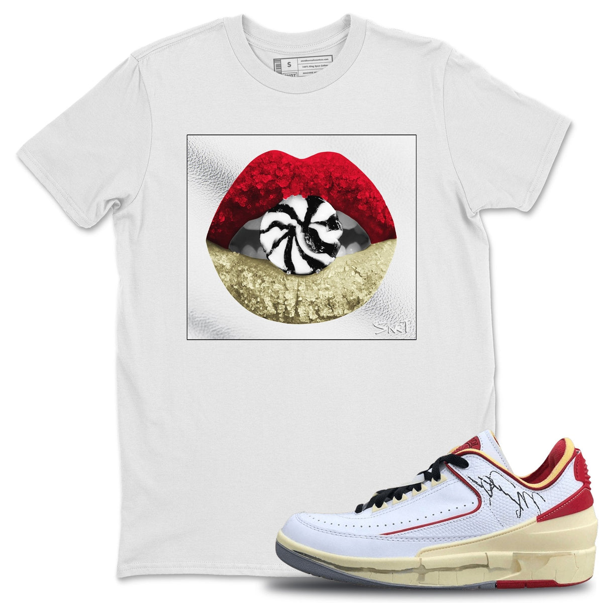 Jordan 2 OFF-WHITE Varsity Red Shirt To Match Jordans Lips Candy Sneaker Tees Jordan 2 OFF-WHITE Varsity Red Drip Gear Zone Sneaker Matching Clothing Unisex Shirts