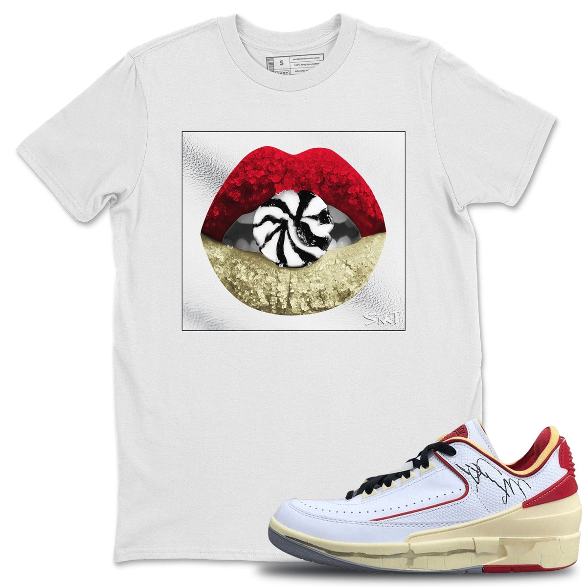 Jordan 2 OFF-WHITE Varsity Red Shirt To Match Jordans Lips Candy Sneaker Tees Jordan 2 OFF-WHITE Varsity Red Drip Gear Zone Sneaker Matching Clothing Unisex Shirts
