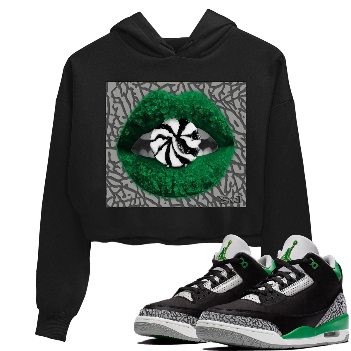 Jordan 3 Pine Green Sneaker Matching T-Shirt Lips Candy Sneaker Tees Jordan 3 Pine Green Sneaker Release Tees Women's Shirts