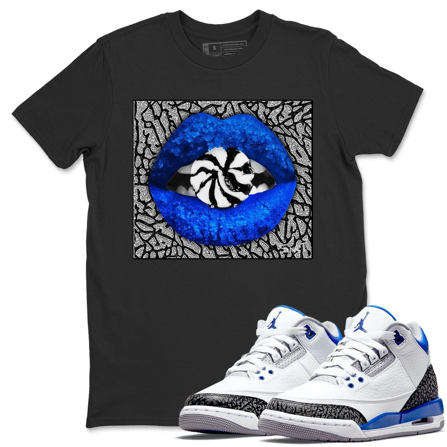 Jordan 3 Racer Blue Shirt To Match Jordans Lips Candy Sneaker Tees Jordan 3 Racer Blue Drip Gear Zone Sneaker Matching Clothing Unisex Shirts