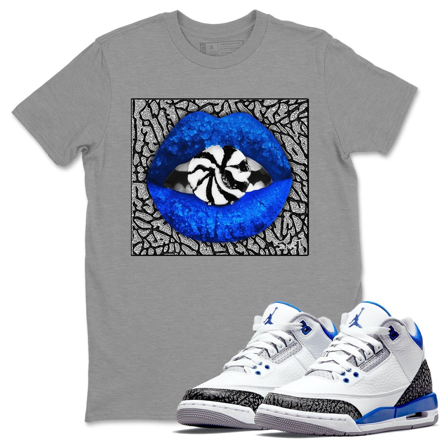 Jordan 3 Racer Blue Shirt To Match Jordans Lips Candy Sneaker Tees Jordan 3 Racer Blue Drip Gear Zone Sneaker Matching Clothing Unisex Shirts