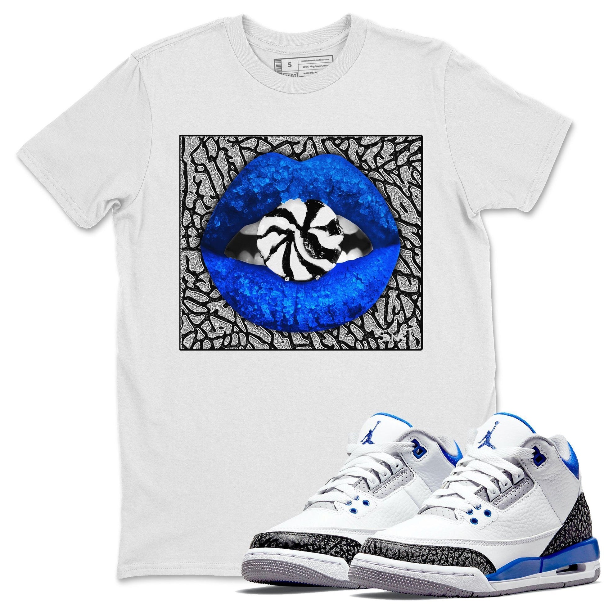 Jordan 3 Racer Blue Shirt To Match Jordans Lips Candy Sneaker Tees Jordan 3 Racer Blue Drip Gear Zone Sneaker Matching Clothing Unisex Shirts