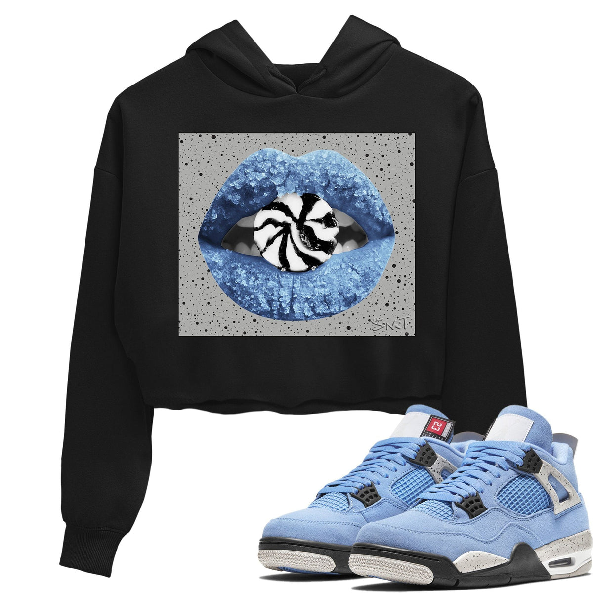 Jordan 4 University Blue Sneaker Matching T-Shirt Lips Candy Sneaker Tees Jordan 4 University Blue Sneaker Release Tees Women's Shirts