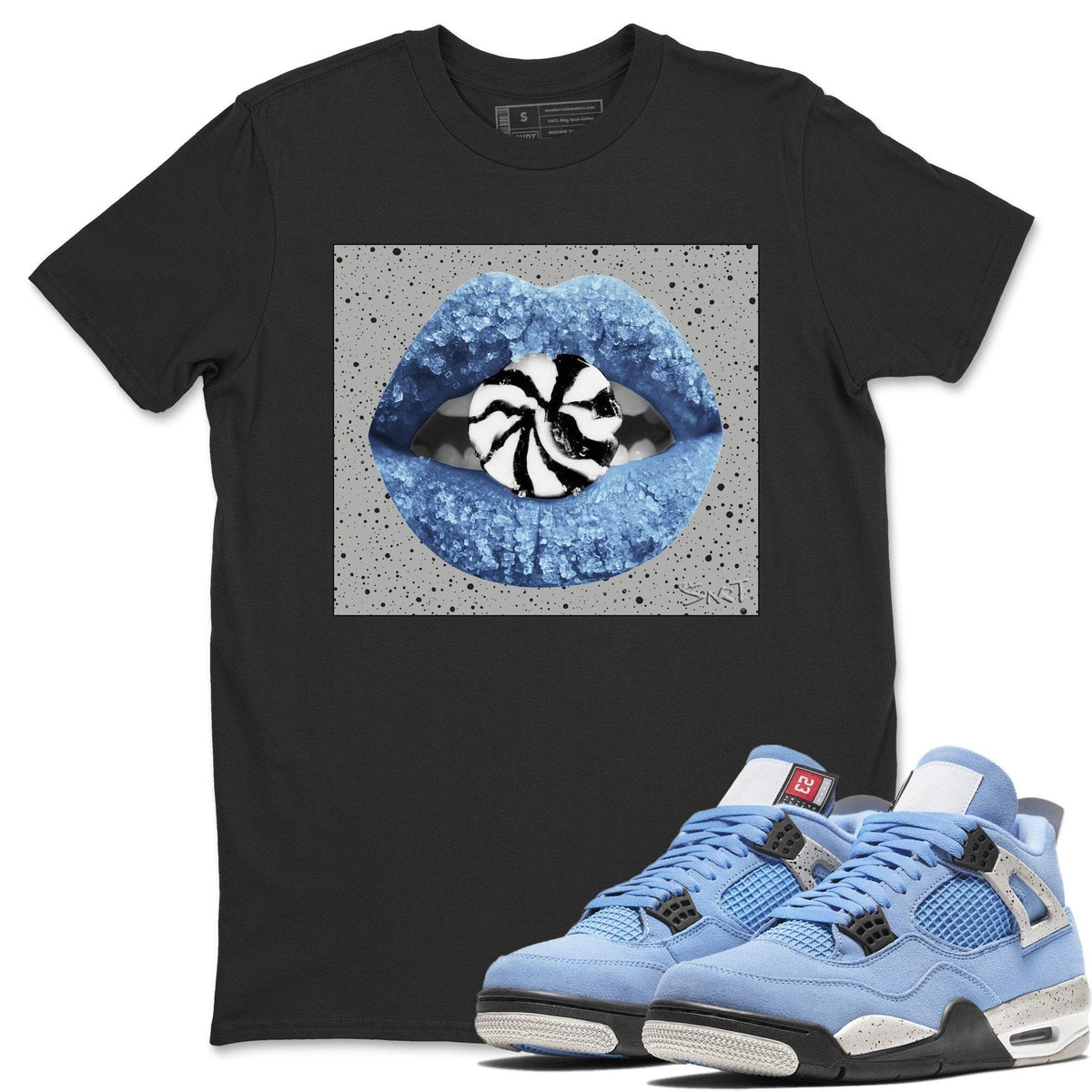 Jordan 4 University Blue Shirt To Match Jordans Lips Candy Sneaker Tees Jordan 4 University Blue Drip Gear Zone Sneaker Matching Clothing Unisex Shirts