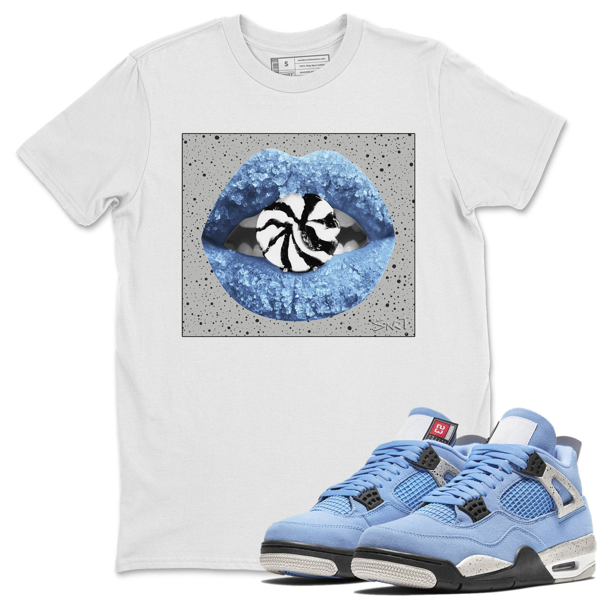 Jordan 4 University Blue Shirt To Match Jordans Lips Candy Sneaker Tees Jordan 4 University Blue Drip Gear Zone Sneaker Matching Clothing Unisex Shirts