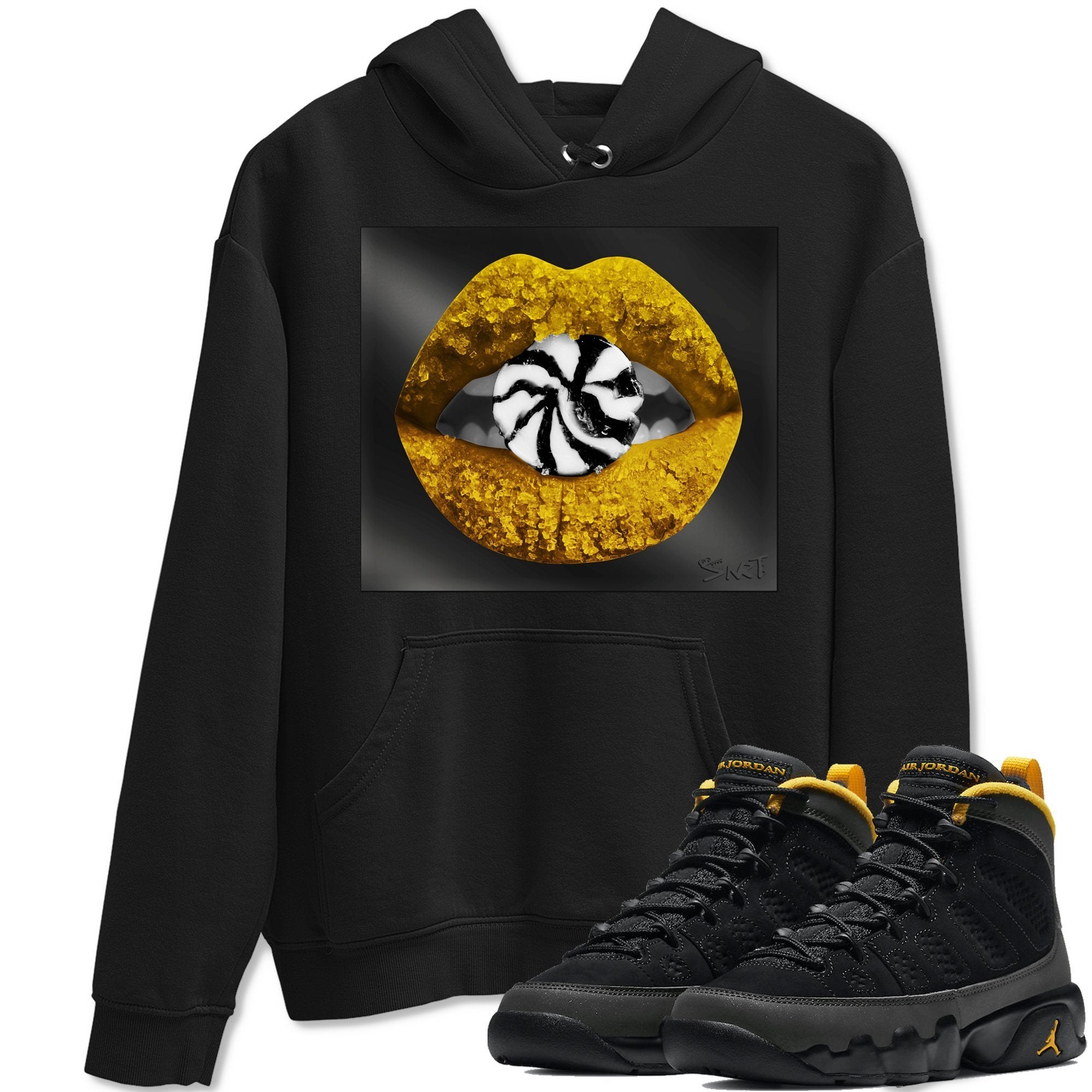 Jordan 9 University Gold Shirt To Match Jordans Lips Candy Sneaker Tees Jordan 9 University Gold Drip Gear Zone Sneaker Matching Clothing Unisex Shirts