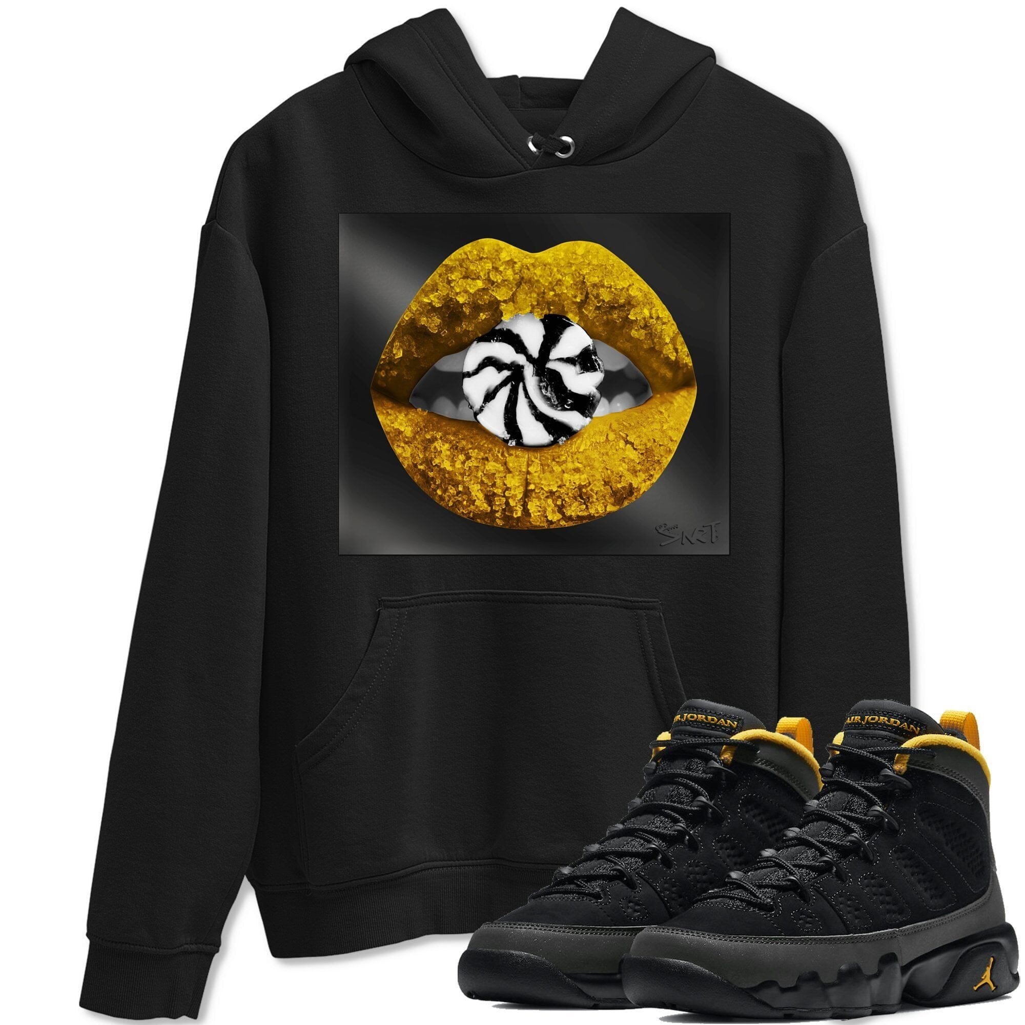 Jordan 9 University Gold Shirt To Match Jordans Lips Candy Sneaker Tees Jordan 9 University Gold Drip Gear Zone Sneaker Matching Clothing Unisex Shirts
