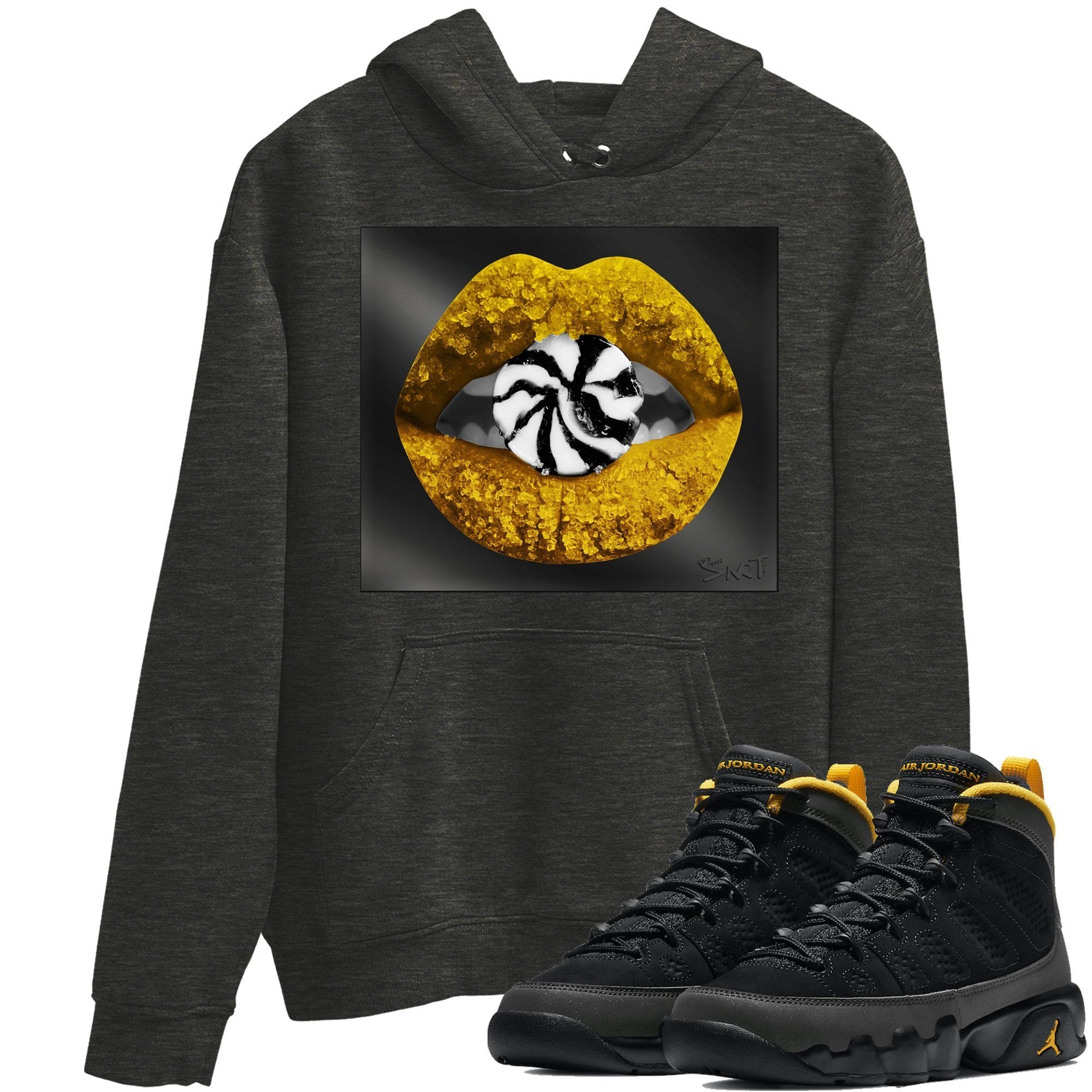 Jordan 9 University Gold Shirt To Match Jordans Lips Candy Sneaker Tees Jordan 9 University Gold Drip Gear Zone Sneaker Matching Clothing Unisex Shirts