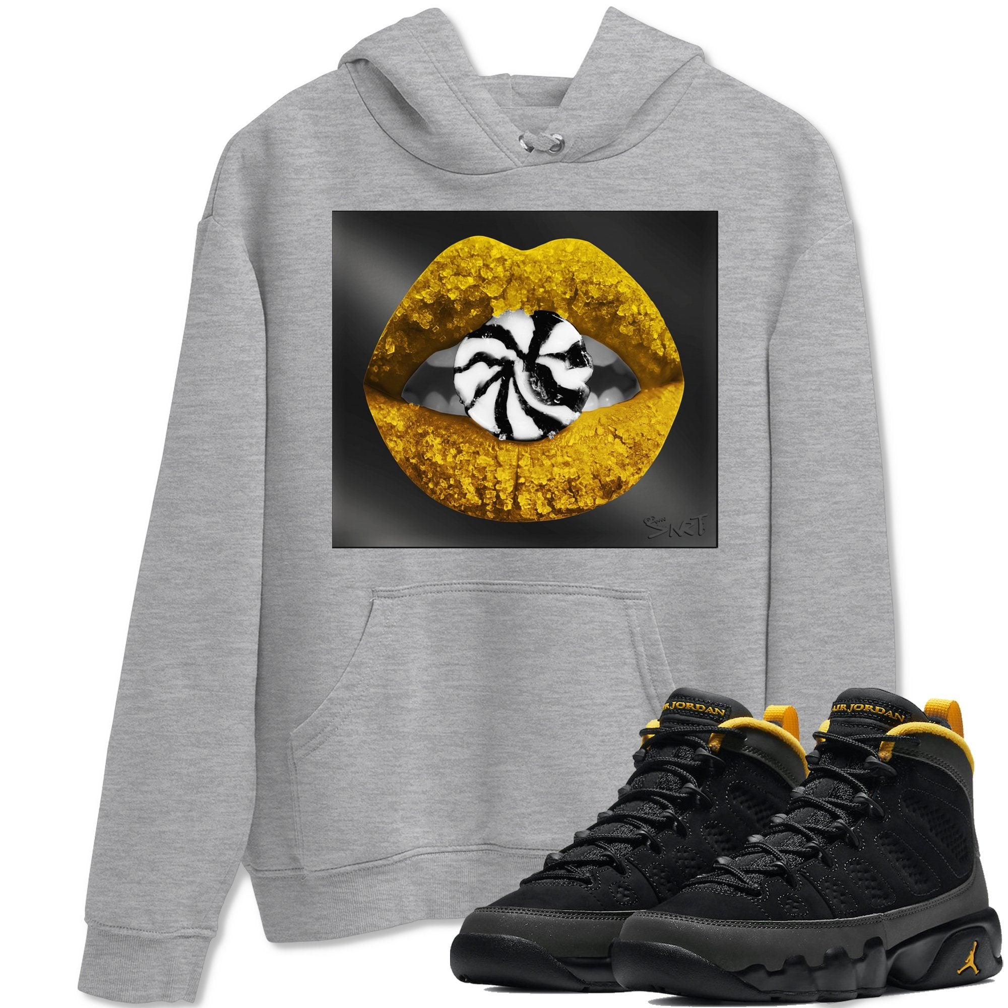 Jordan 9 University Gold Shirt To Match Jordans Lips Candy Sneaker Tees Jordan 9 University Gold Drip Gear Zone Sneaker Matching Clothing Unisex Shirts