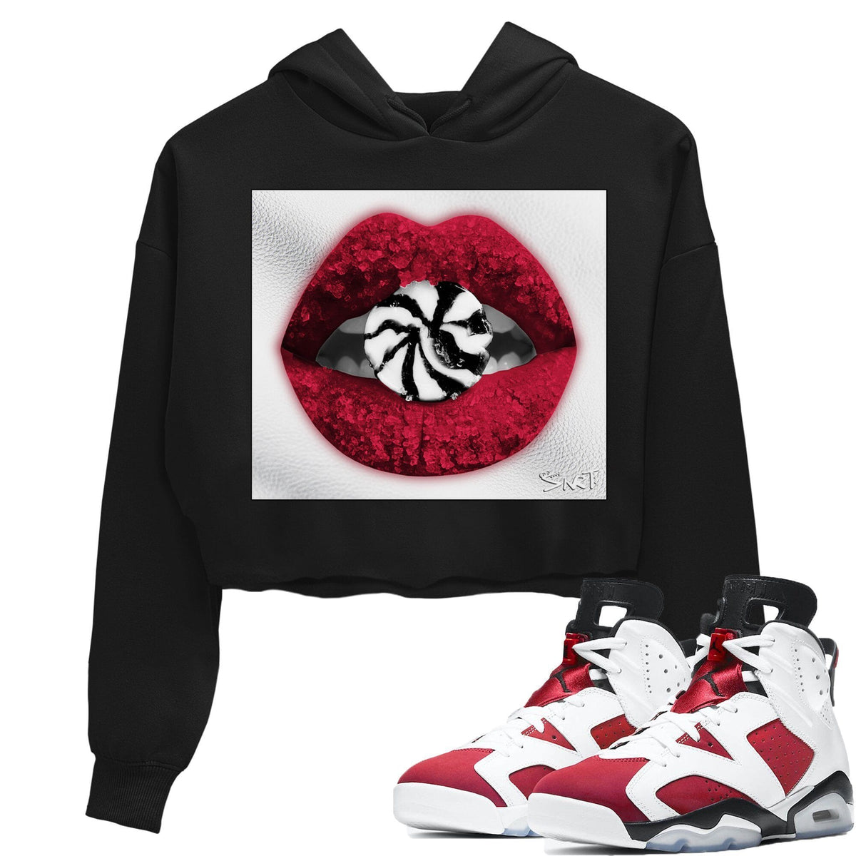 Jordan 6 Carmine Sneaker Matching T-Shirt Lips Candy Sneaker Tees Jordan 6 Carmine Sneaker Release Tees Women's Shirts