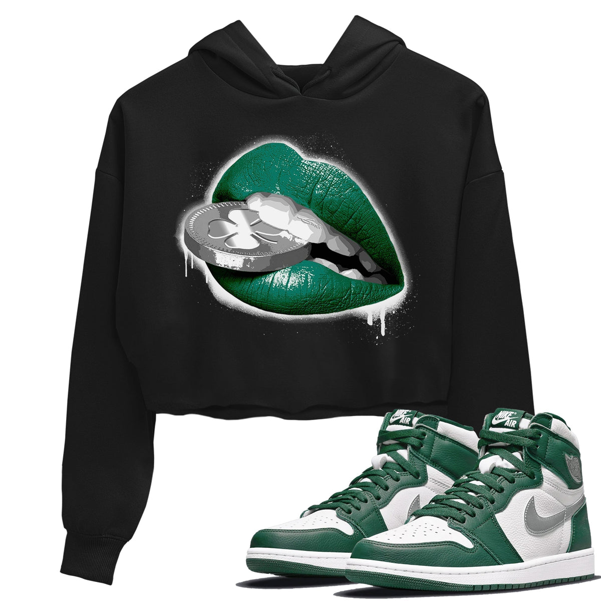Jordan 1 Gorge Green Sneaker Matching T-Shirt Lips Coin Sneaker Tees Jordan 1 Gorge Green Sneaker Release Tees Women's Shirts
