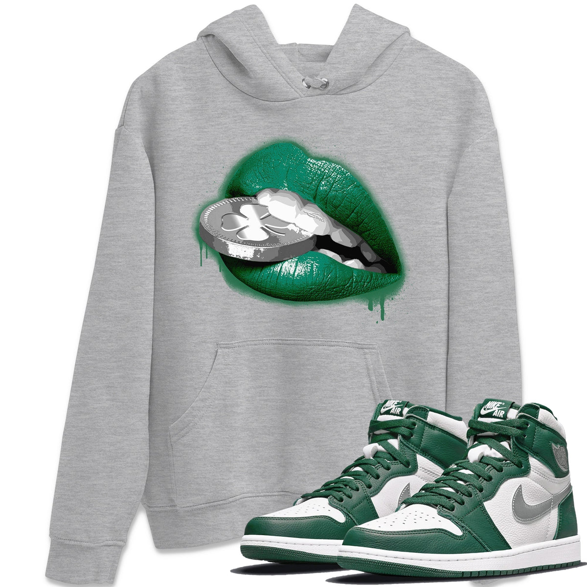 Jordan 1 Gorge Green Sneaker Matching T-Shirt Lips Coin Sneaker Tees Jordan 1 Gorge Green Sneaker Release Tees Crew Neck Tees