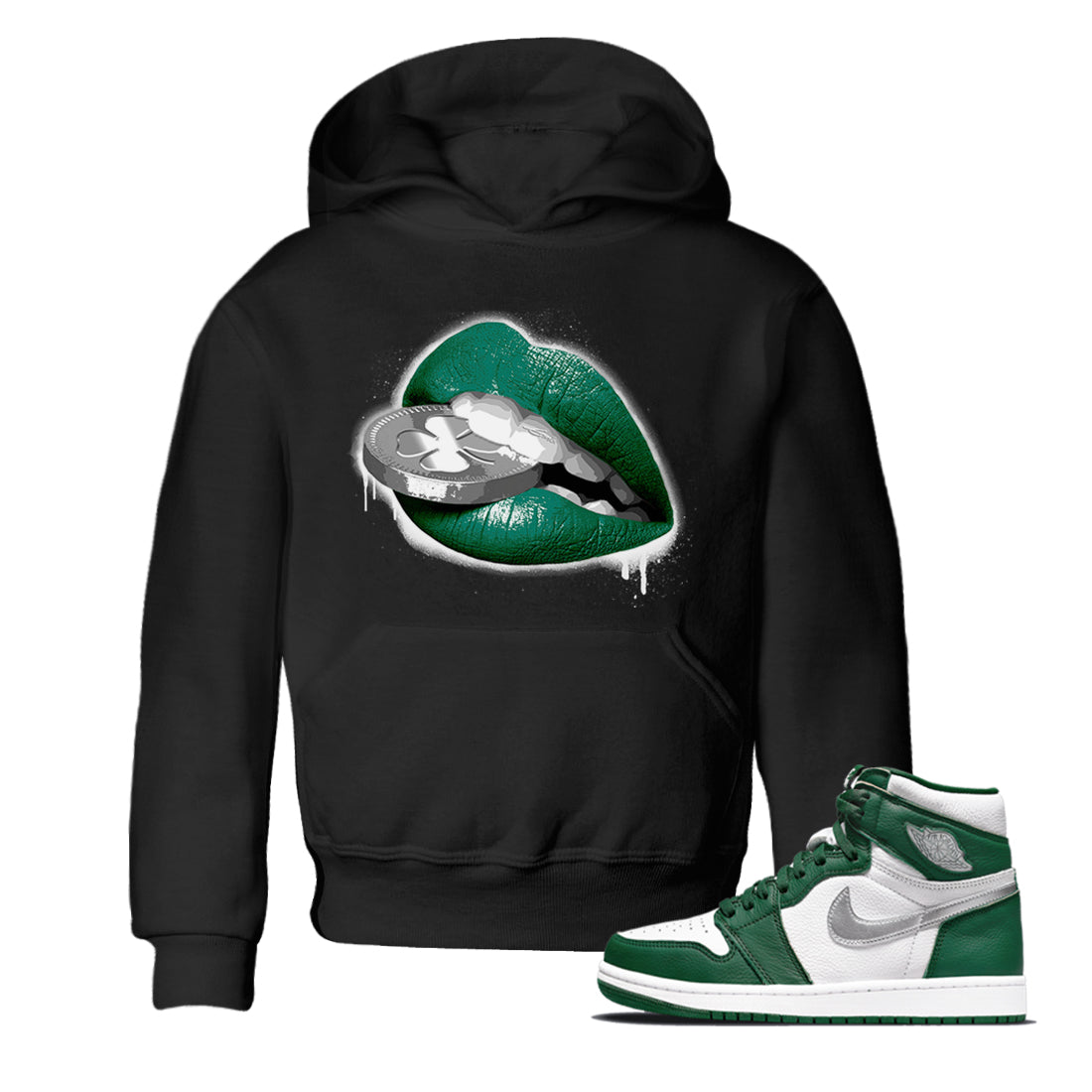 Jordan 1 Gorge Green Sneaker Matching T-Shirt Lips Coin Sneaker Tees Jordan 1 Gorge Green Sneaker Release Tees Kids Shirts