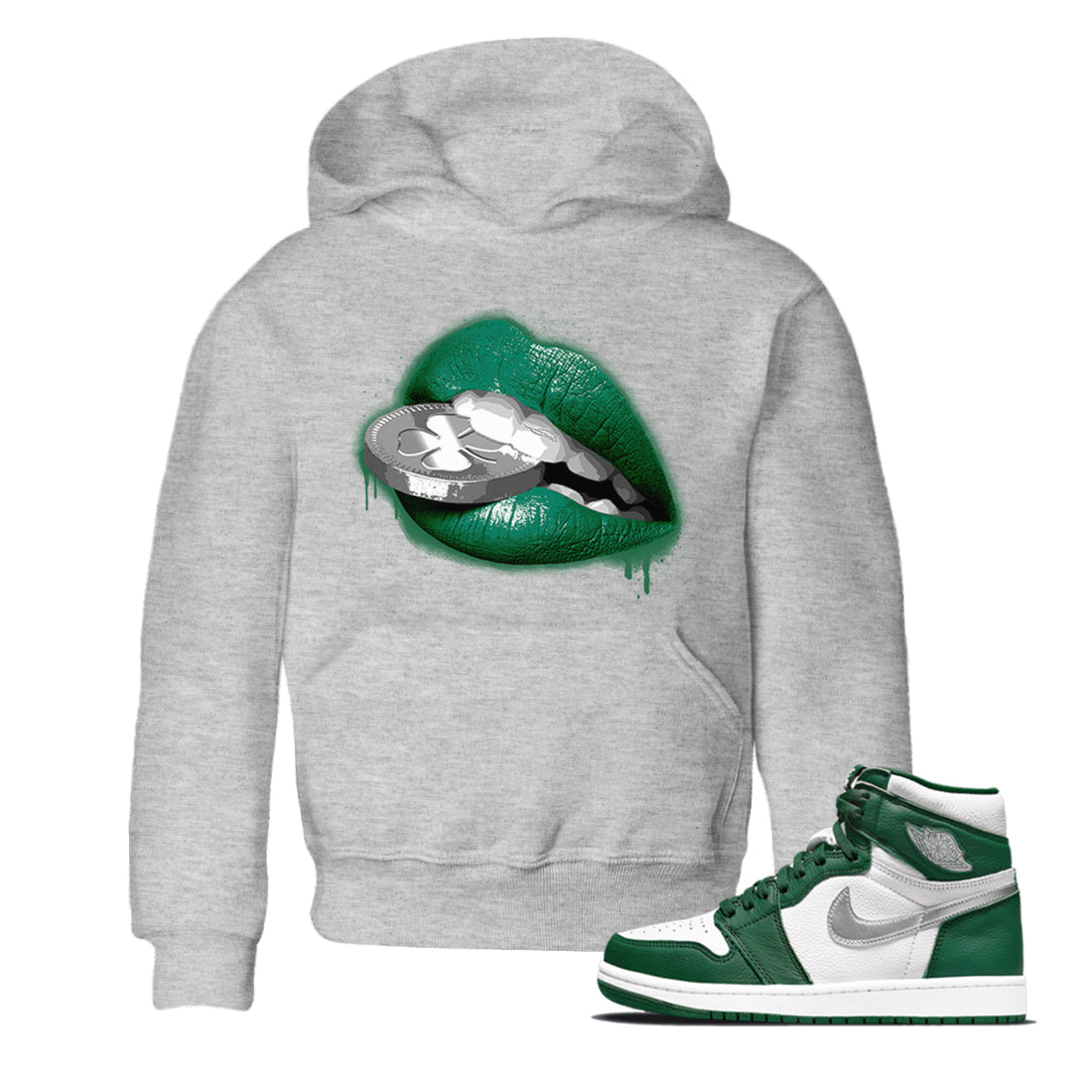 Jordan 1 Gorge Green Sneaker Matching T-Shirt Lips Coin Sneaker Tees Jordan 1 Gorge Green Sneaker Release Tees Kids Shirts