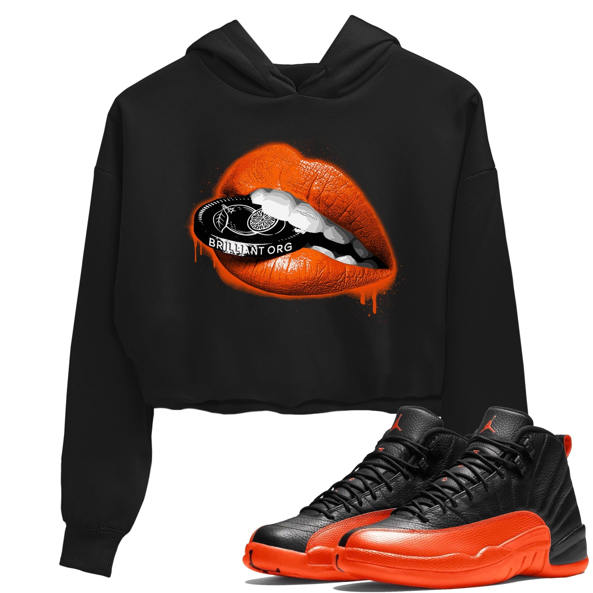 Air Jordan 12 Brilliant Orange Sneaker Match Tees Lips Coin Streetwear Sneaker Shirt 12s Brilliant Orange Tee Women's Shirts Black 1