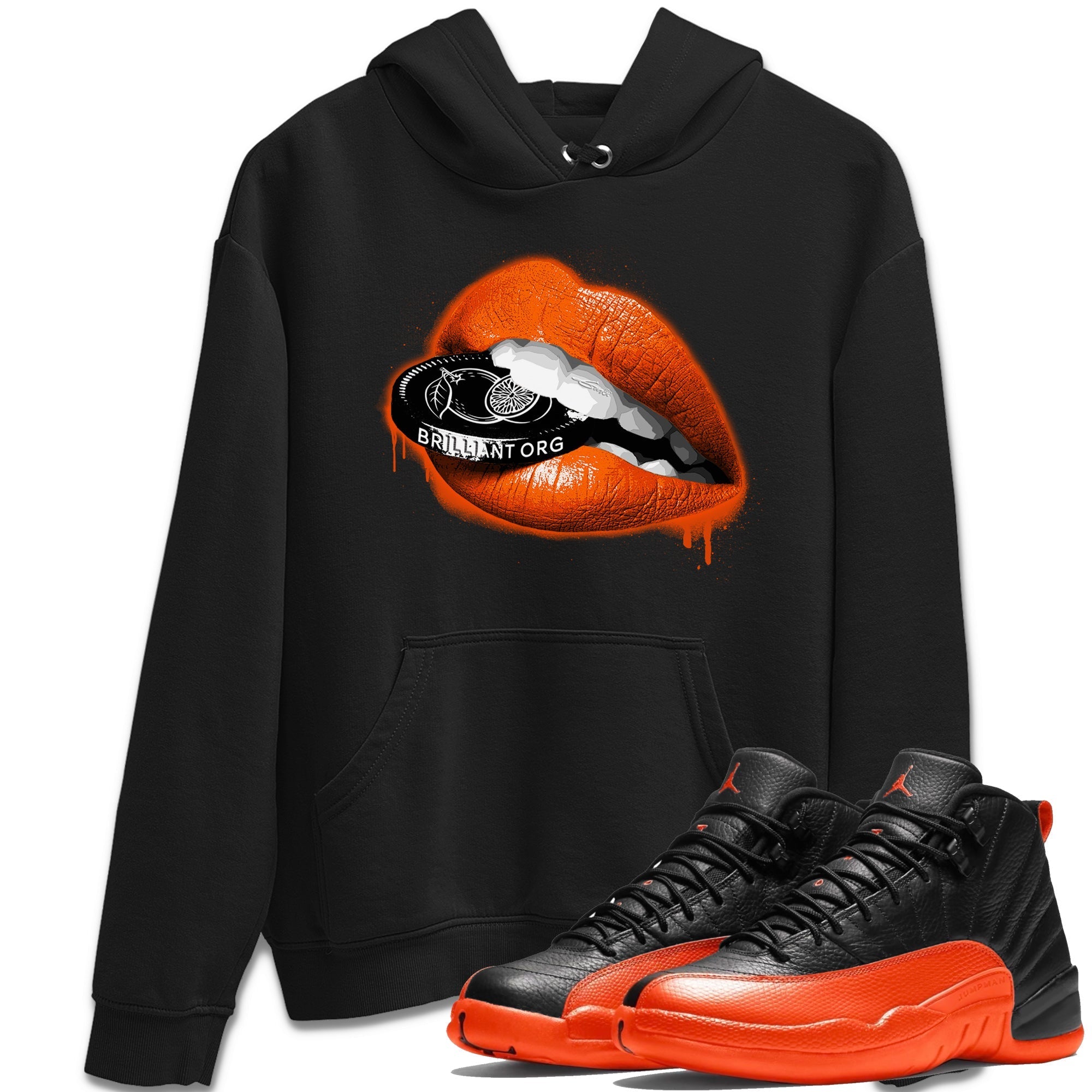 Air Jordan 12 Brilliant Orange Sneaker Match Tees Lips Coin Streetwear Sneaker Shirt 12s Brilliant Orange Tee Unisex Shirts Black 1