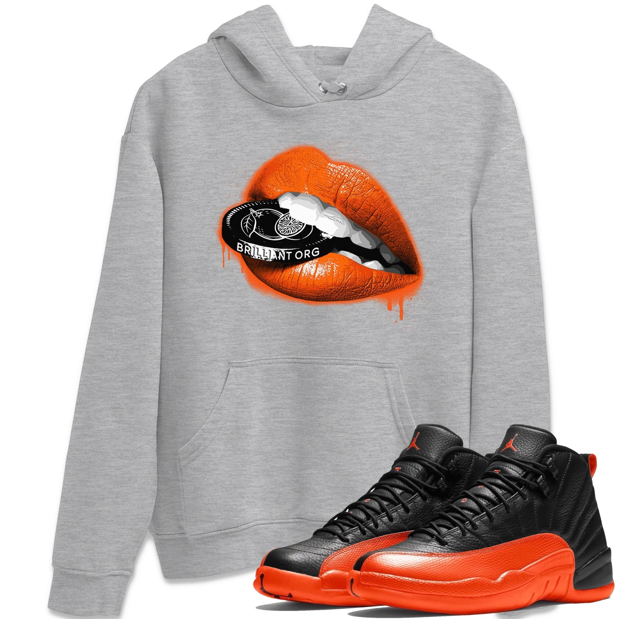 Air Jordan 12 Brilliant Orange Sneaker Match Tees Lips Coin Streetwear Sneaker Shirt 12s Brilliant Orange Tee Unisex Shirts Heather Grey 1