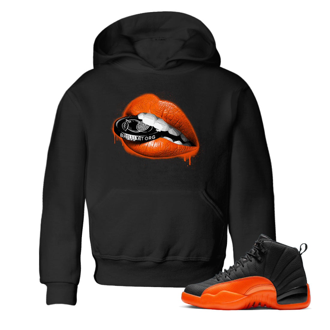 Air Jordan 12 Brilliant Orange Sneaker Match Tees Lips Coin Streetwear Sneaker Shirt 12s Brilliant Orange Tee Kids Shirts Black 1
