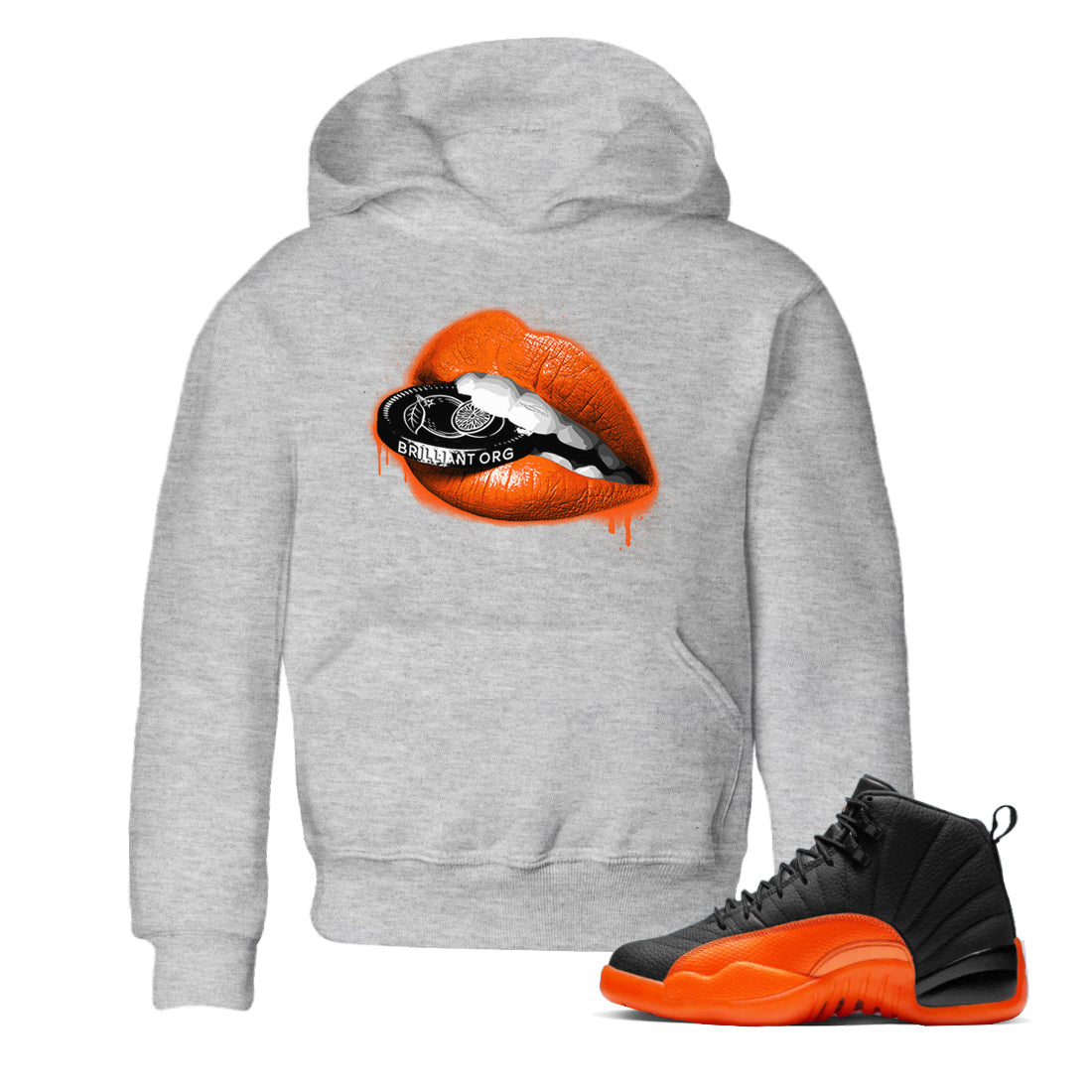 Air Jordan 12 Brilliant Orange Sneaker Match Tees Lips Coin Streetwear Sneaker Shirt 12s Brilliant Orange Tee Kids Shirts Heather Grey 1